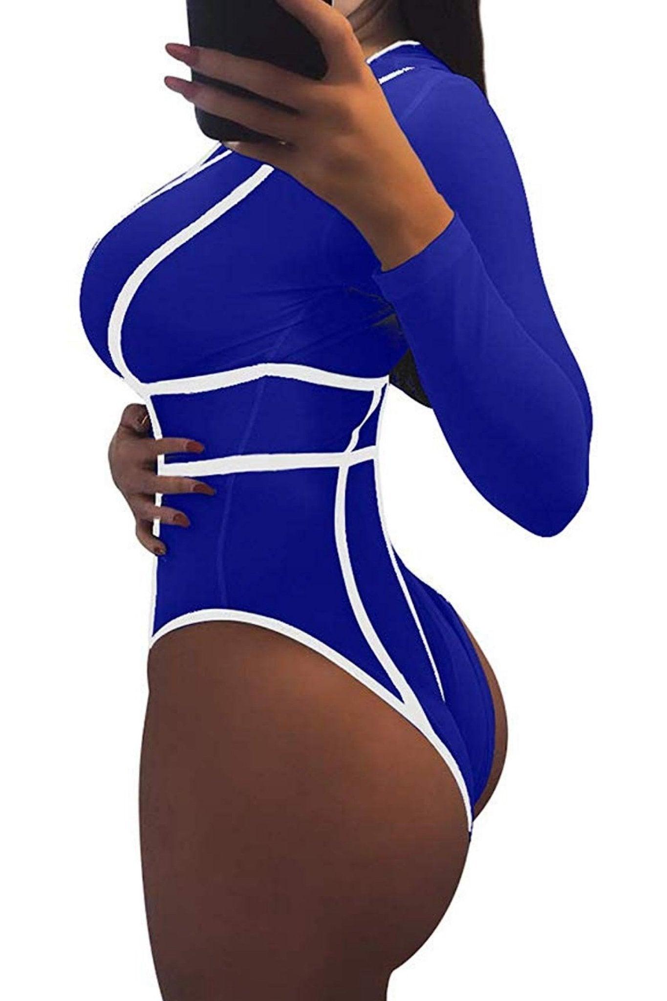 Leni Sexy V-Neck Long Sleeves Stripe Bodysuit - MY SEXY STYLES