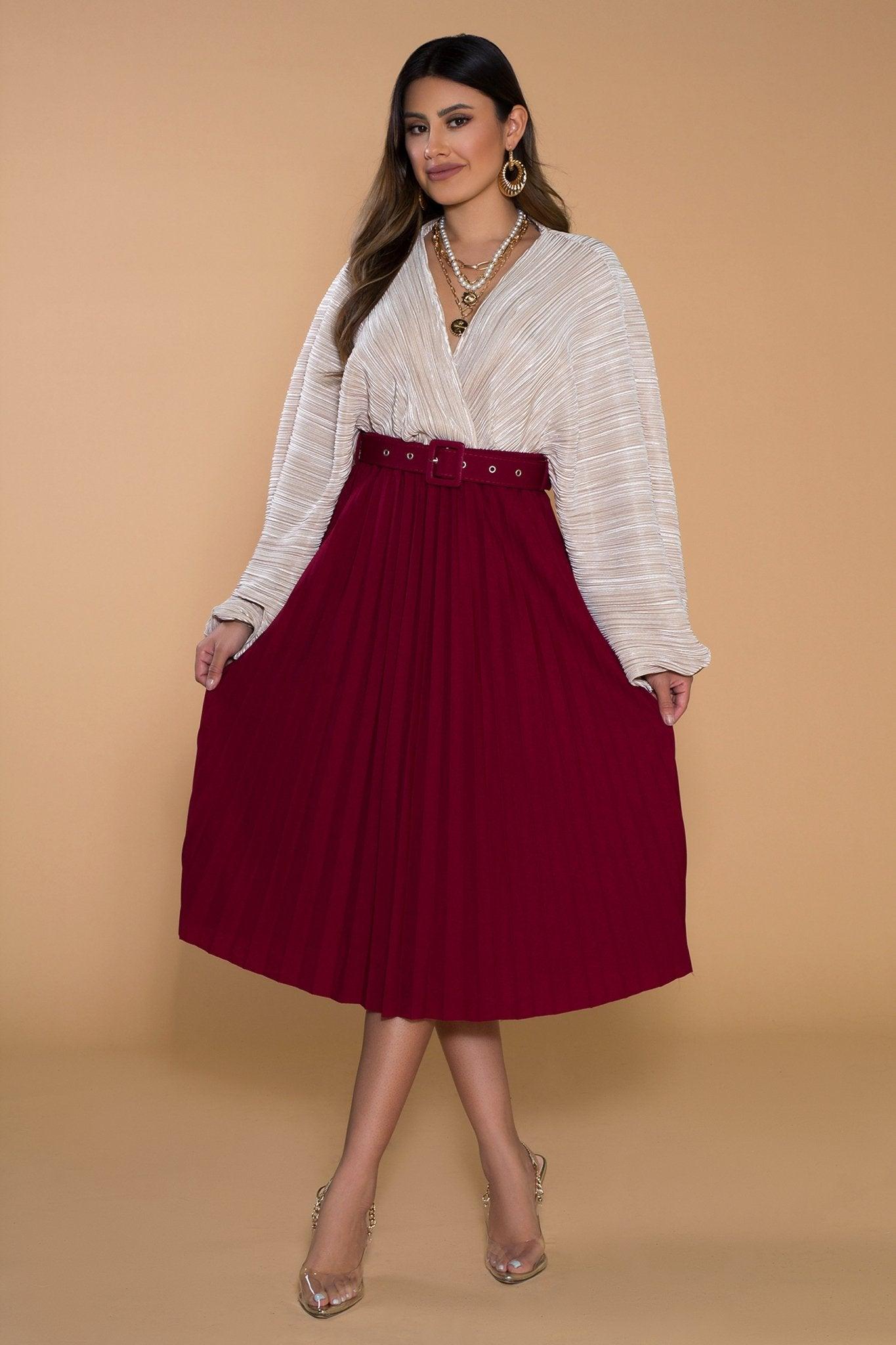 Natasha Belted Pleated Skirt - MY SEXY STYLES