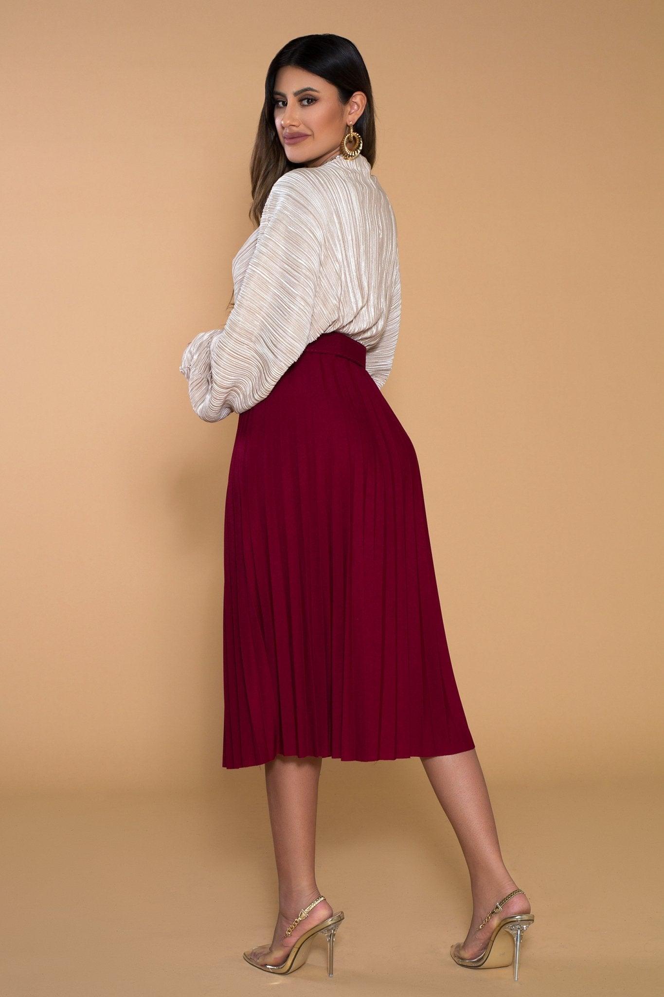 Natasha Belted Pleated Skirt - MY SEXY STYLES