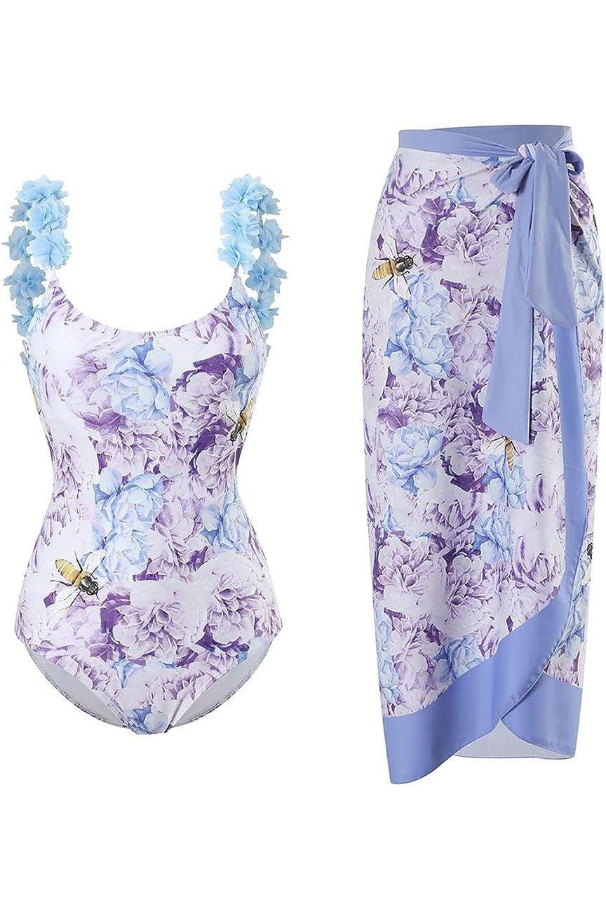 One Piece Swimsuit with Beach Cover up Wrap Skirt - MY SEXY STYLES