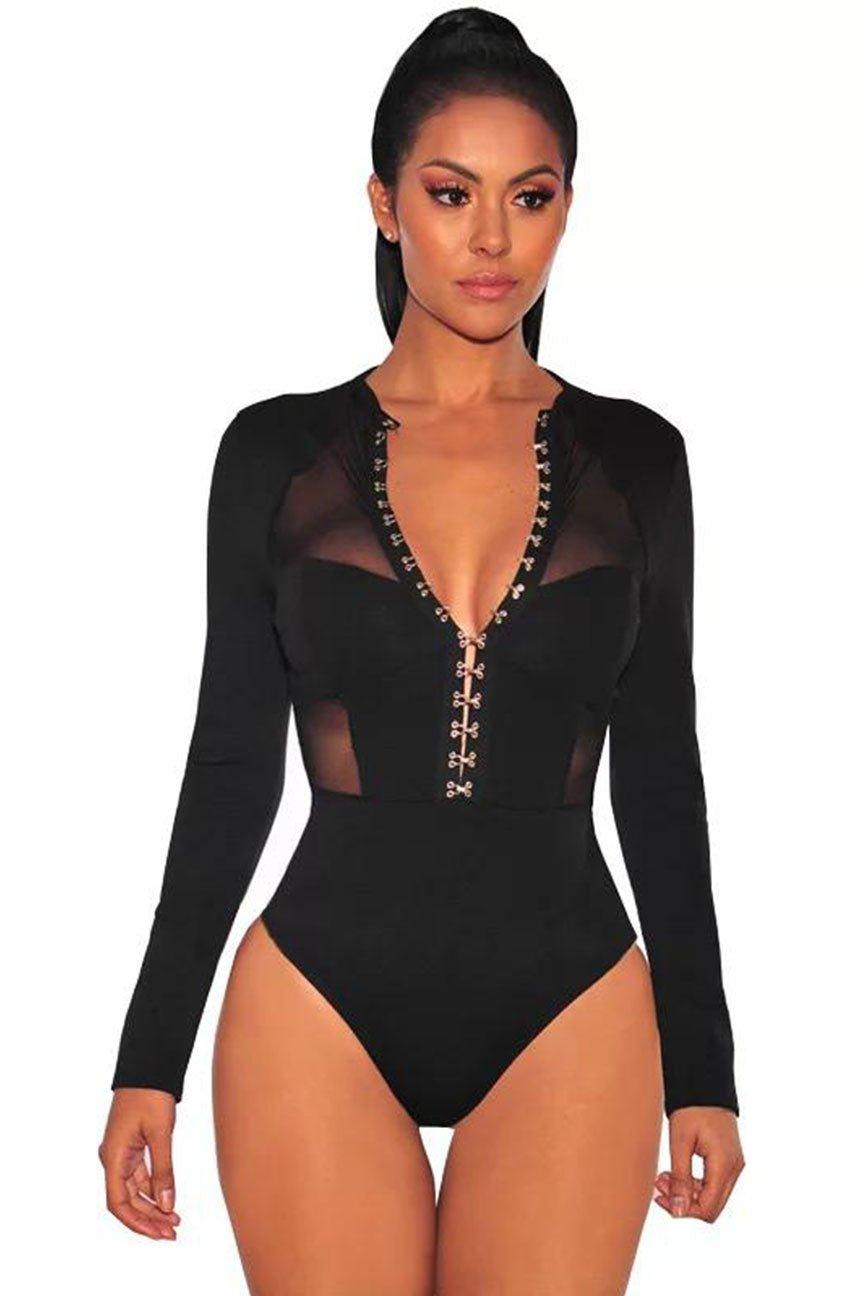 Rachel Mesh Insets Bodycon Bodysuit - MY SEXY STYLES