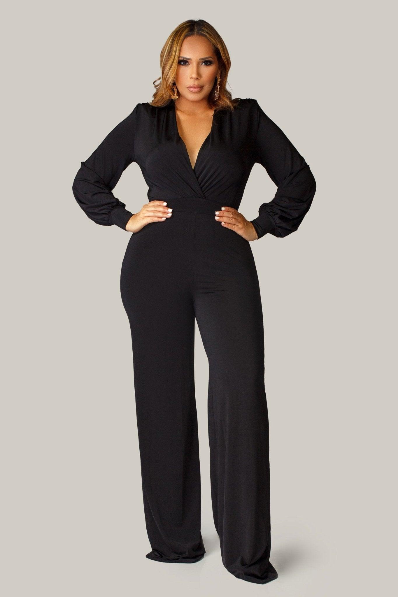 Renee Puff Long Sleeves V Neck Jumpsuit - MY SEXY STYLES