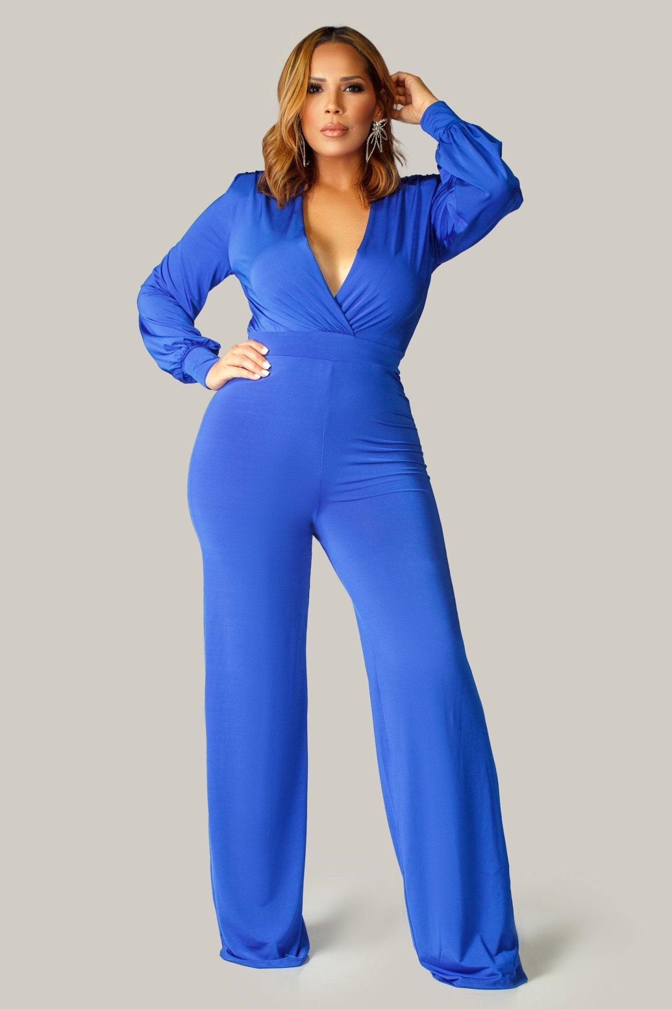 Renee Puff Long Sleeves V Neck Jumpsuit - MY SEXY STYLES