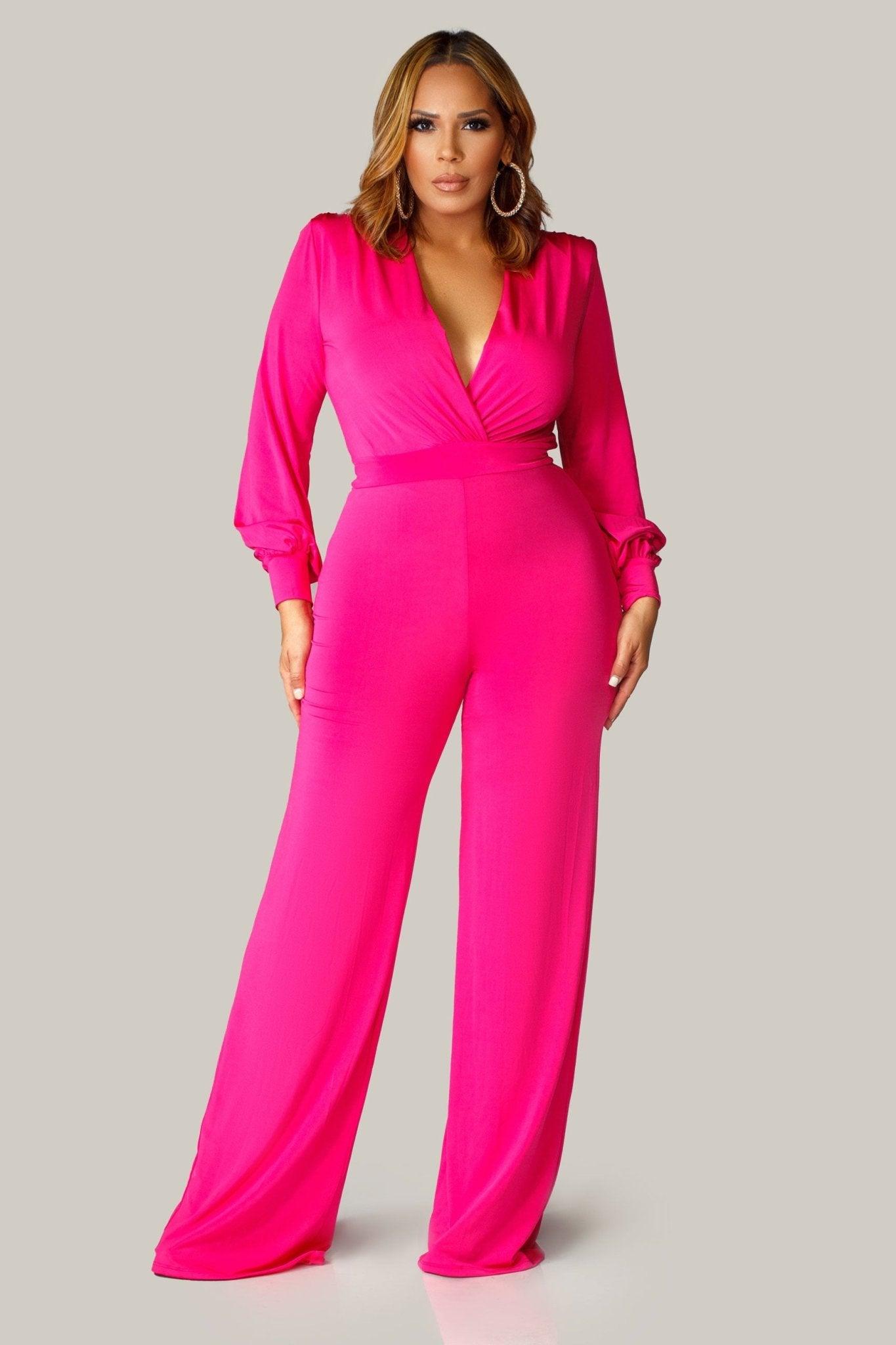 Renee Puff Long Sleeves V Neck Jumpsuit - MY SEXY STYLES