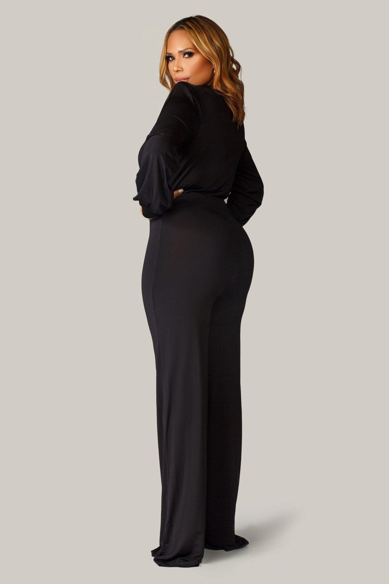 Renee Puff Long Sleeves V Neck Jumpsuit - MY SEXY STYLES