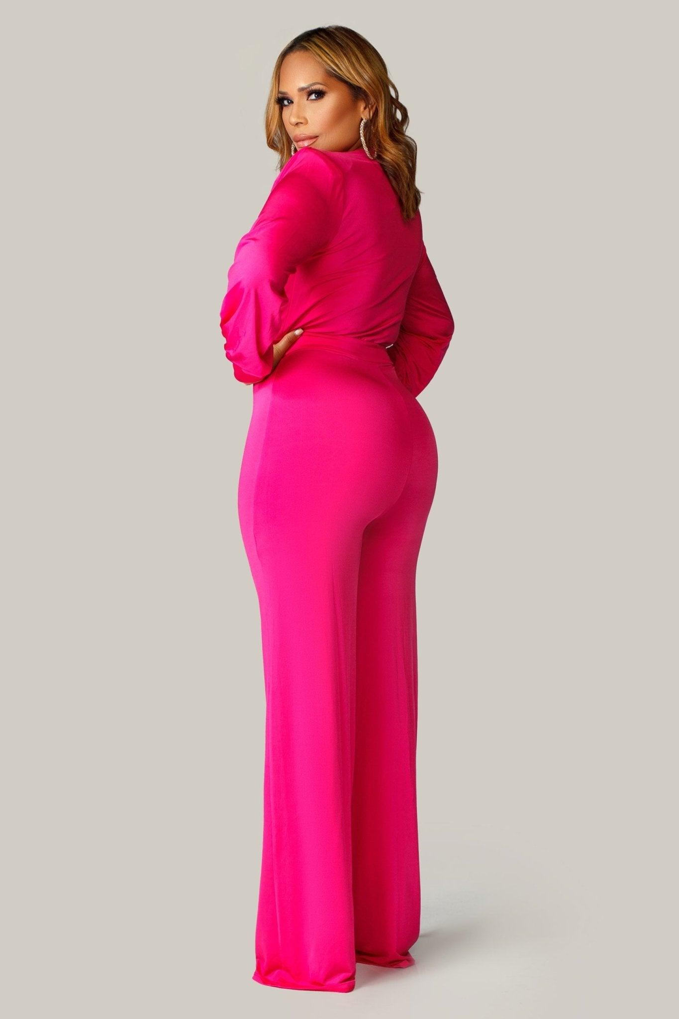 Renee Puff Long Sleeves V Neck Jumpsuit - MY SEXY STYLES