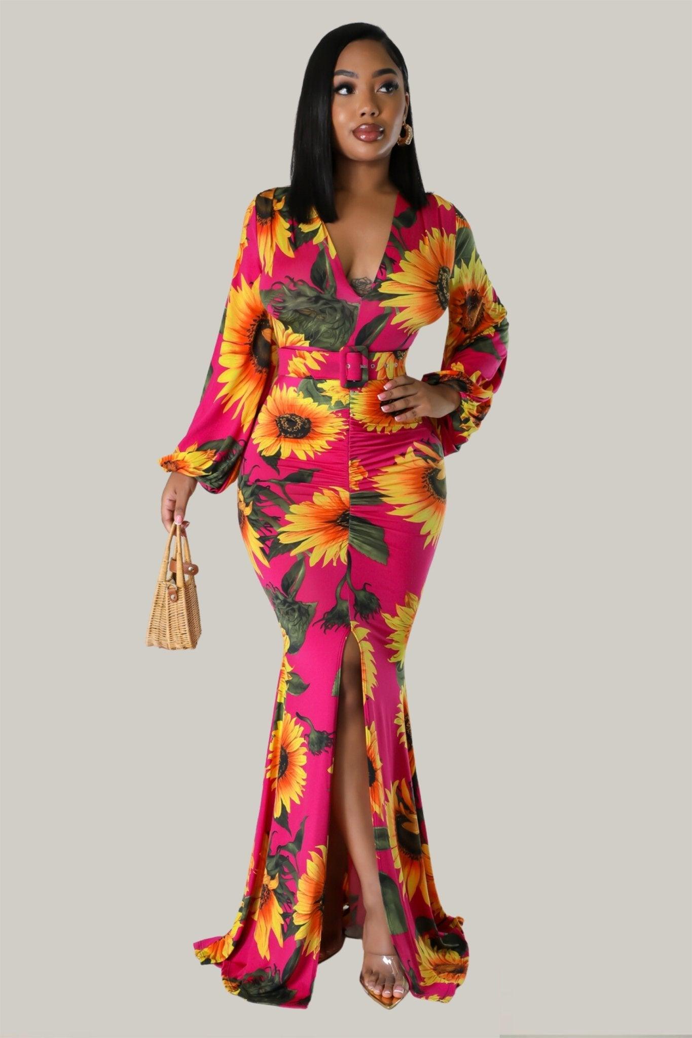 Sunflower Goddess Belted Maxi Dress - MY SEXY STYLES