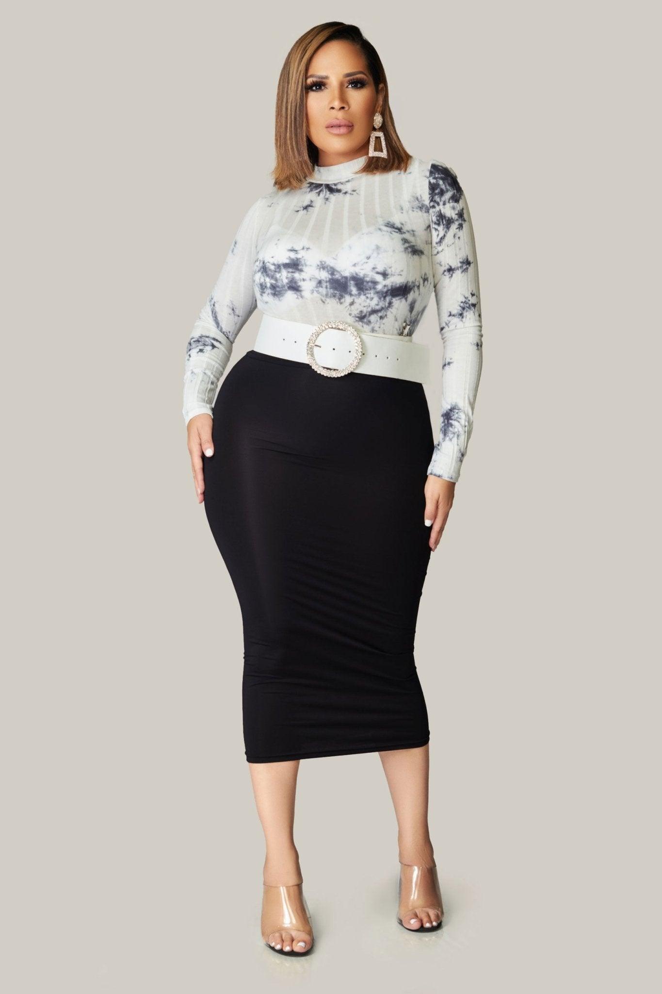 Wanda Long Sleeve Mock Neck Tie Dye Printed Ribbed Bodysuit - MY SEXY STYLES