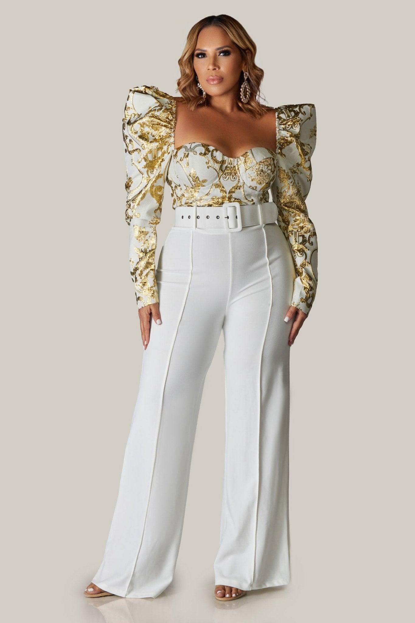 ZOYA METALLIC PATTERN PUFF SLEEVES BLOUSE - MY SEXY STYLES