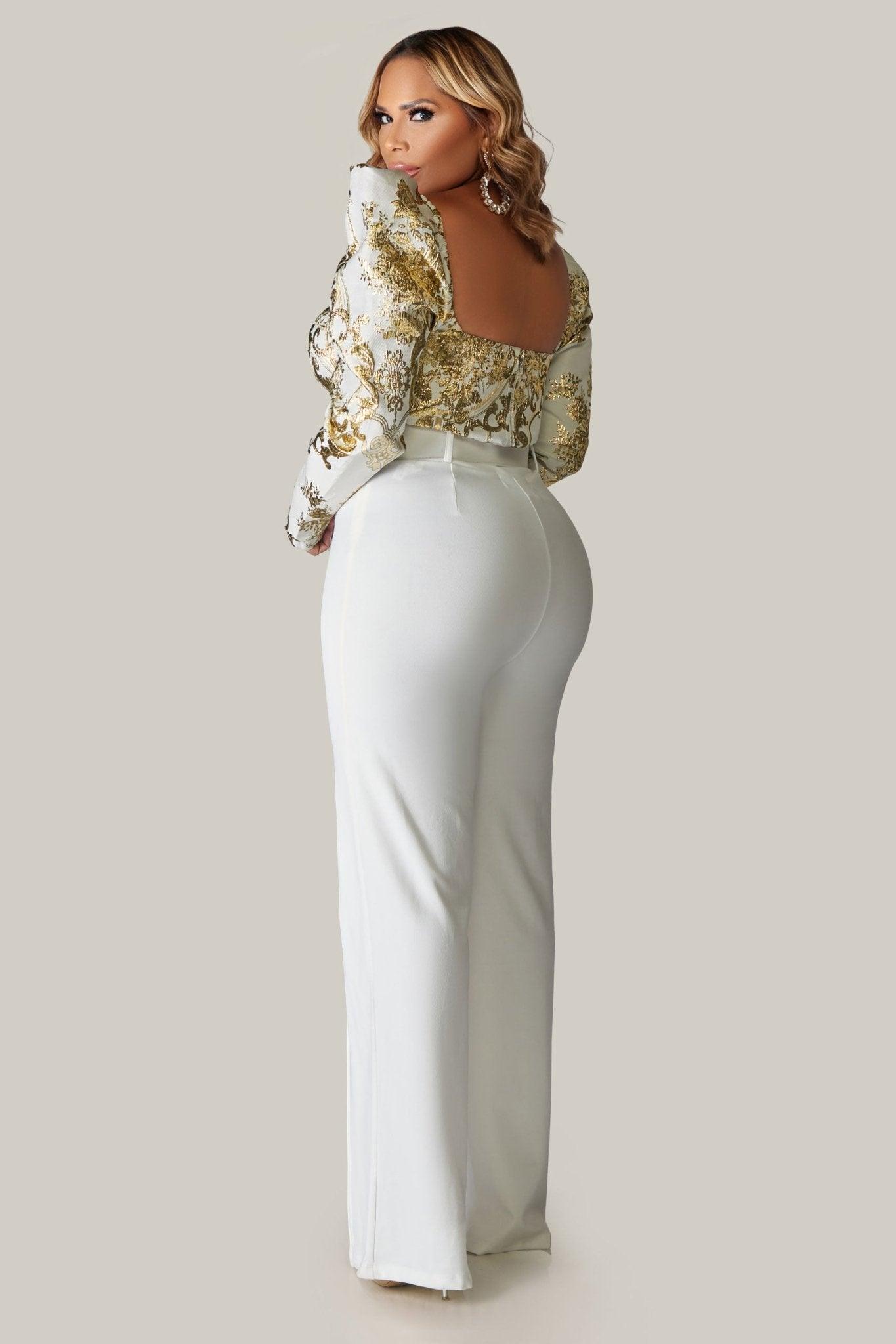 ZOYA METALLIC PATTERN PUFF SLEEVES BLOUSE - MY SEXY STYLES