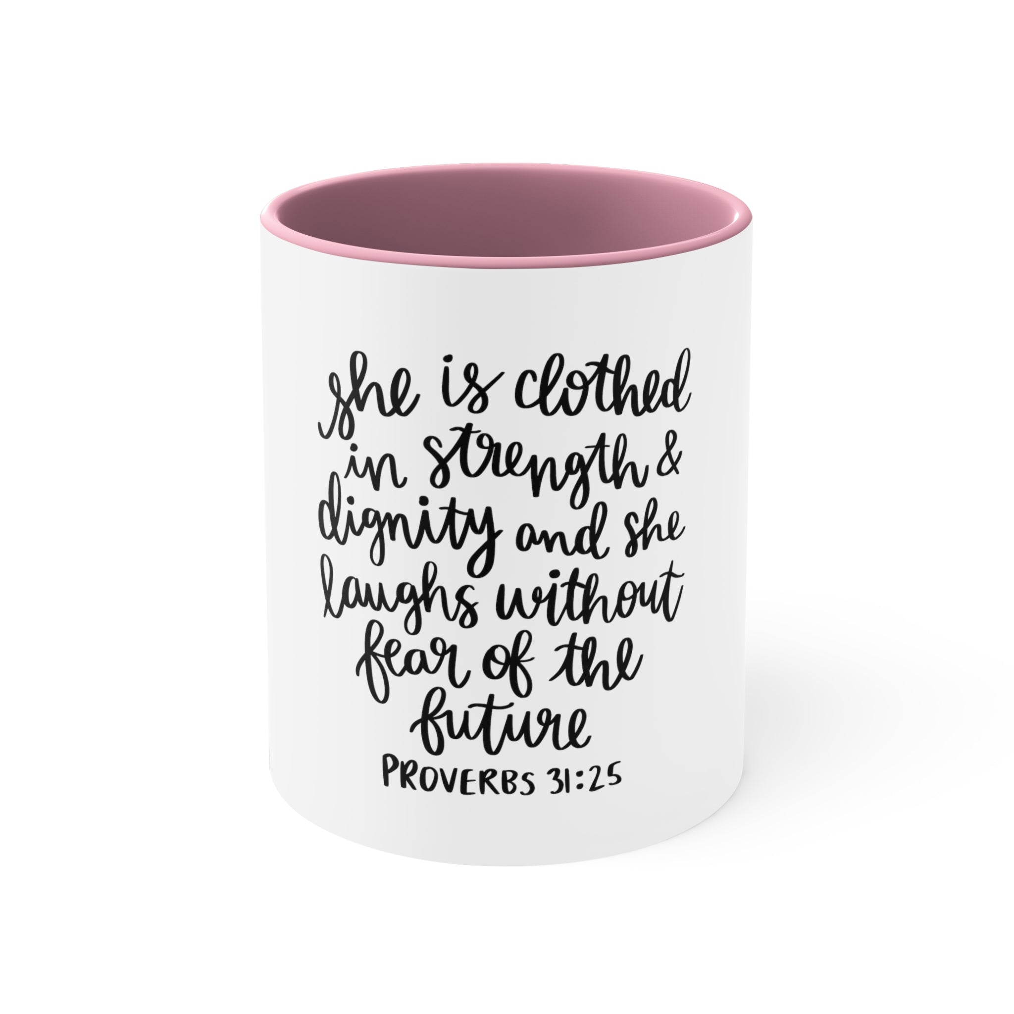 She Is Clothed In Strength Accent Coffee Mug, 11oz