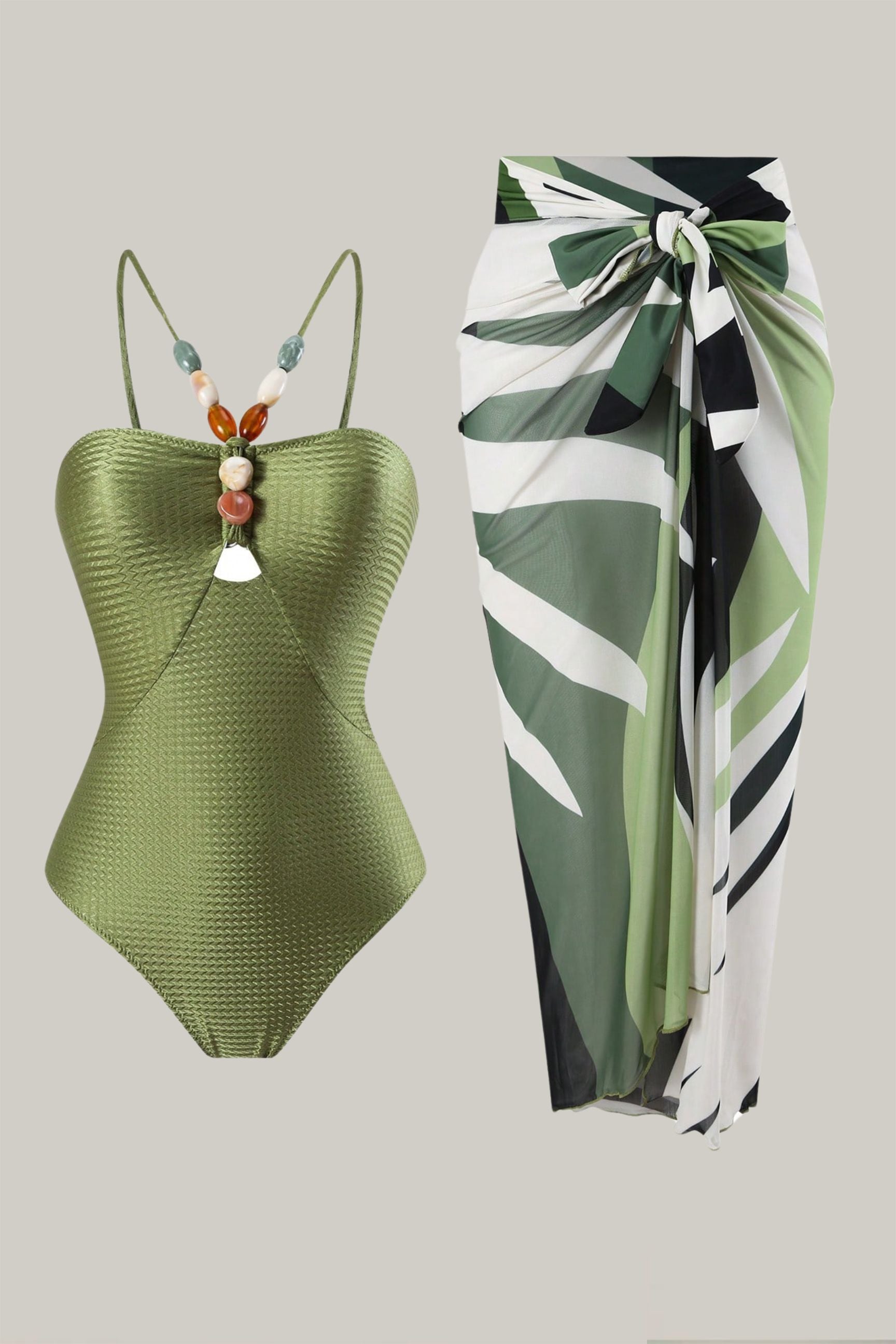 2pcs Swimsuit Set w/ Sheer Skirt