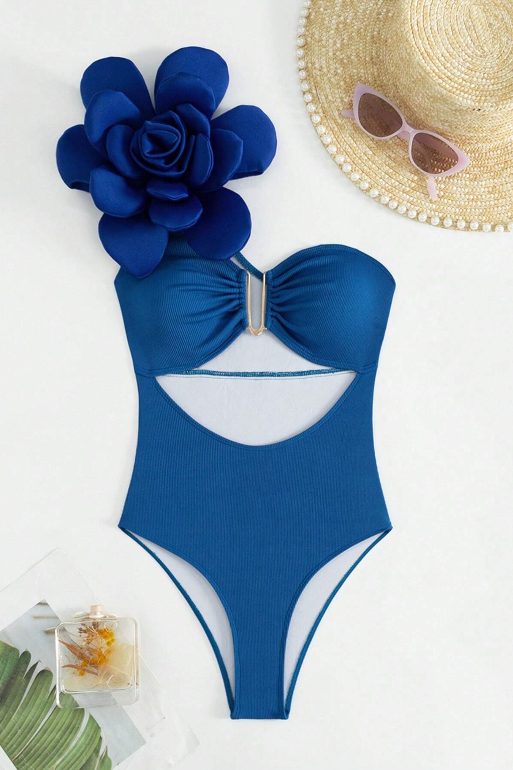 3d Flower Hollow Out One-Piece Swimsuit