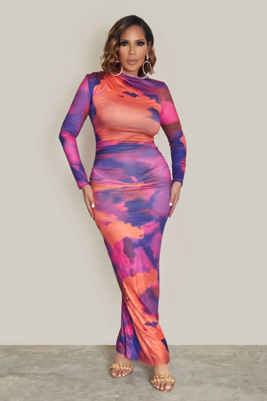 Adalynn Tie Dye Ruched Bodycon Dress
