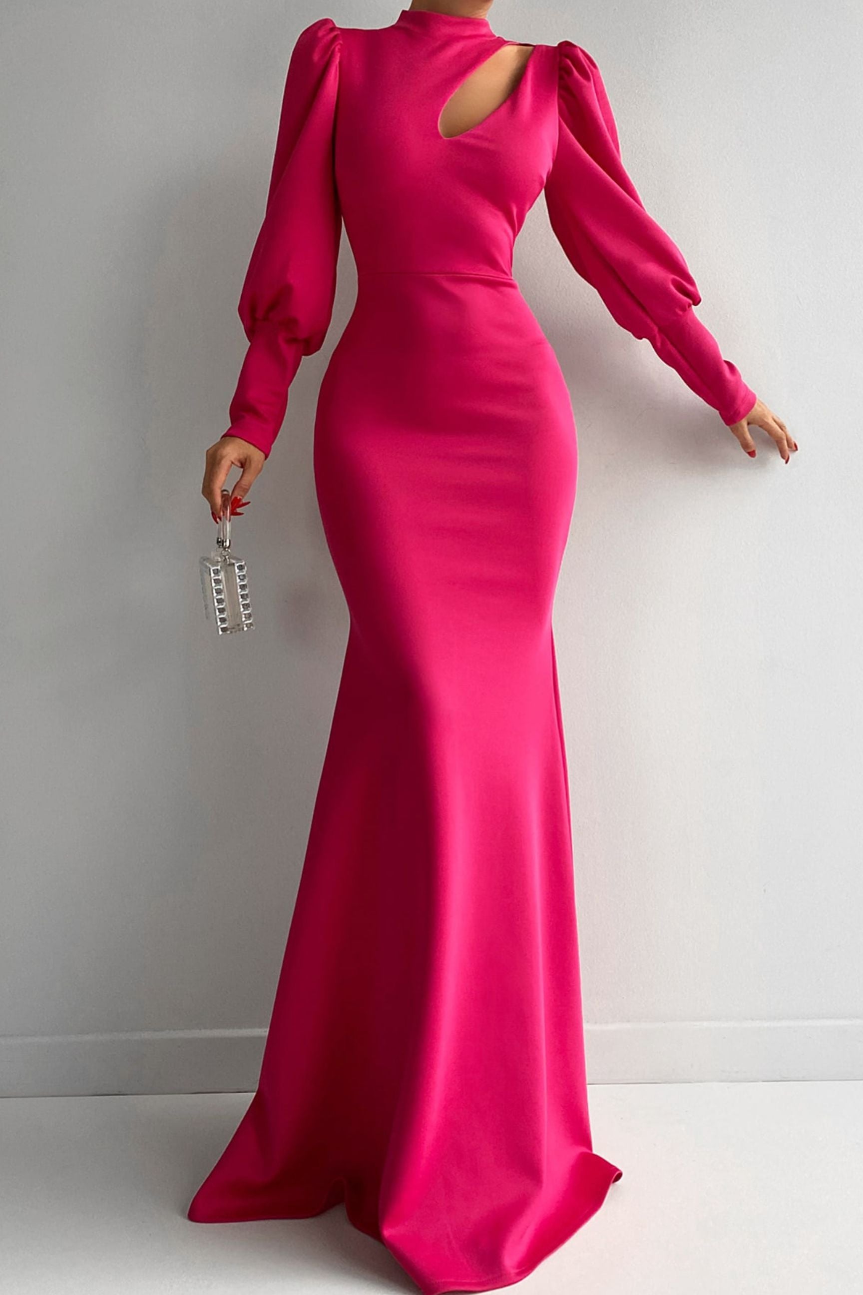 Ailyn Cut Out Mock Neck Gigot Sleeve Mermaid Hem Dress