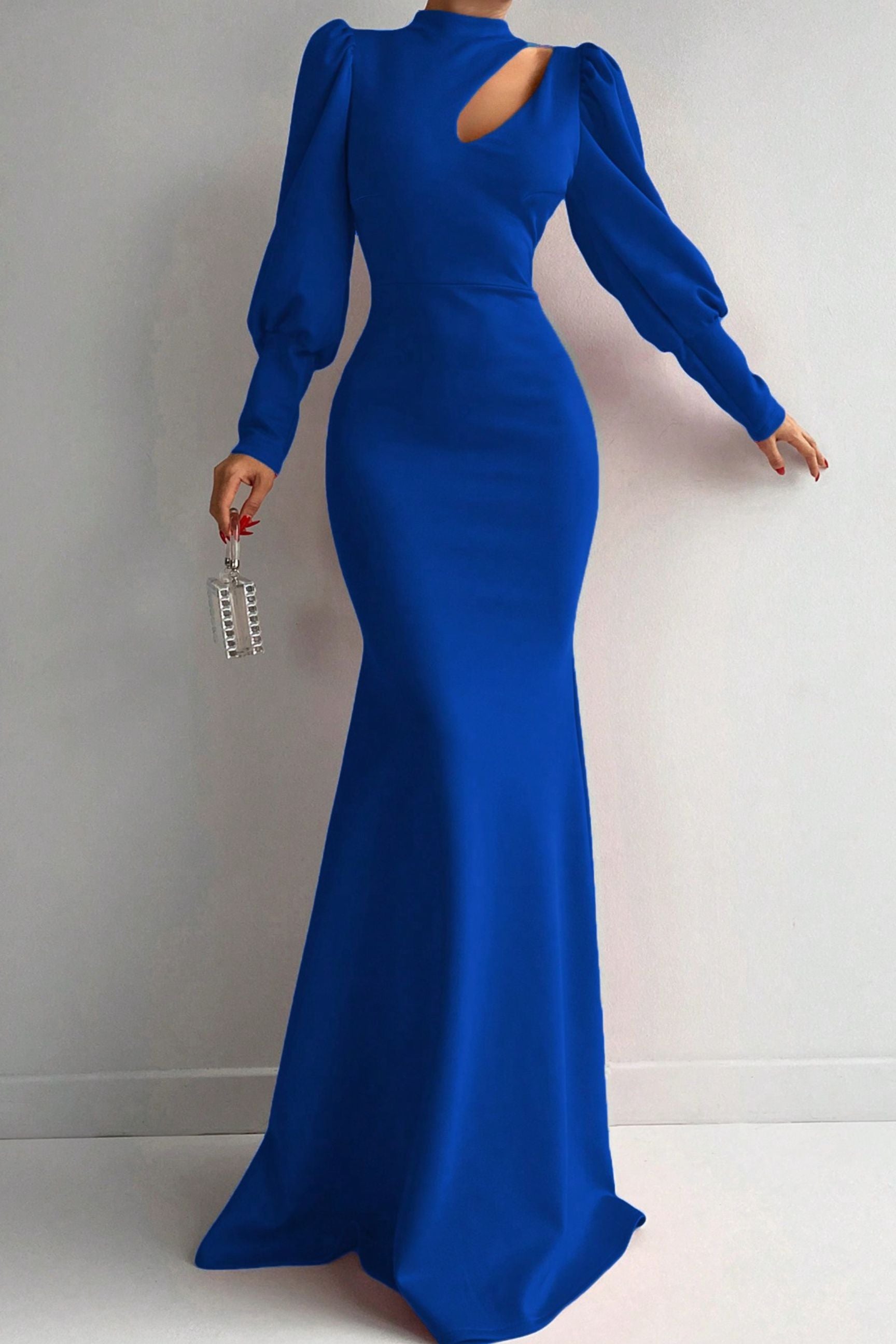 Ailyn Cut Out Mock Neck Gigot Sleeve Mermaid Hem Dress