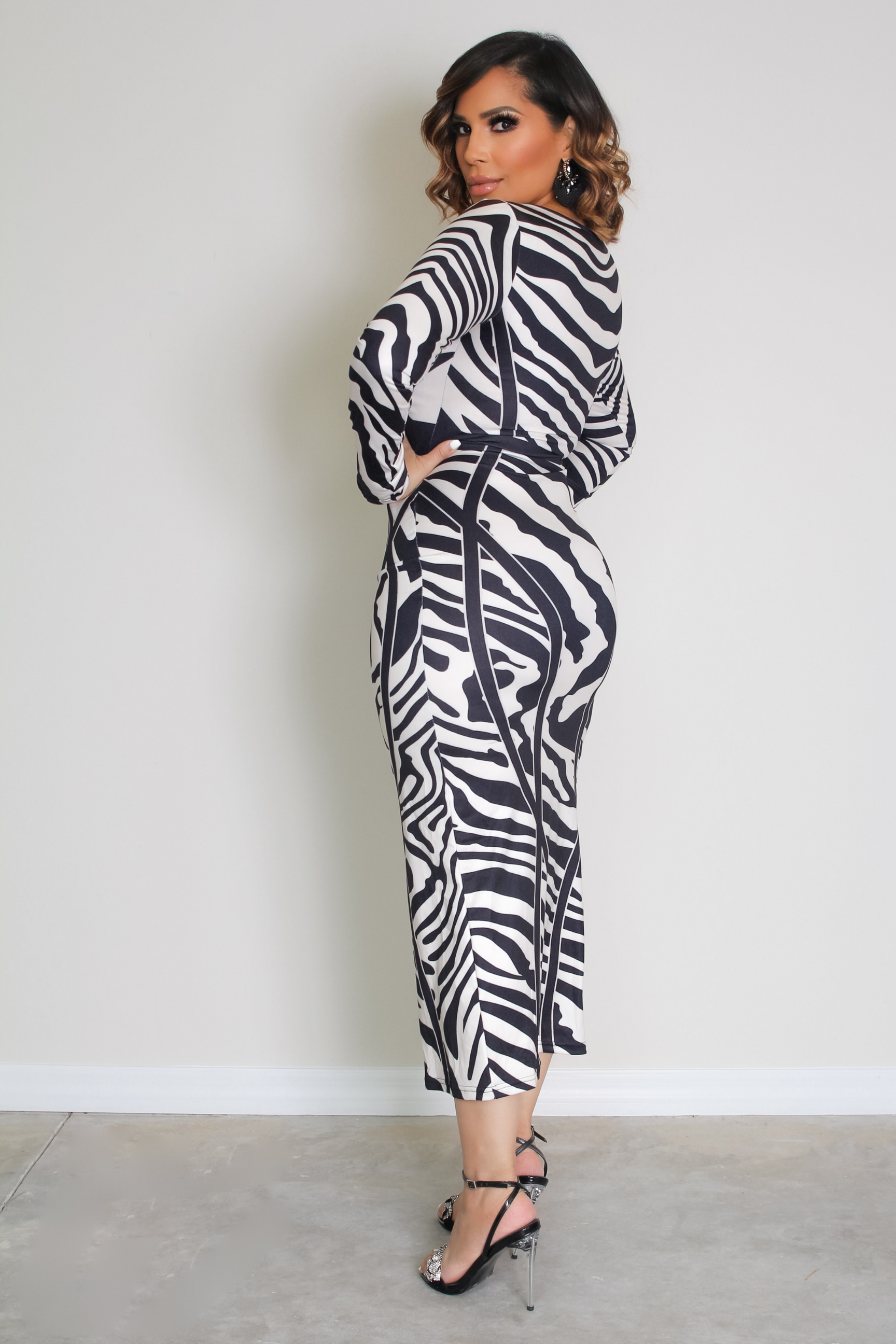 Alisse Zebra Print Bodycon Midi Dress