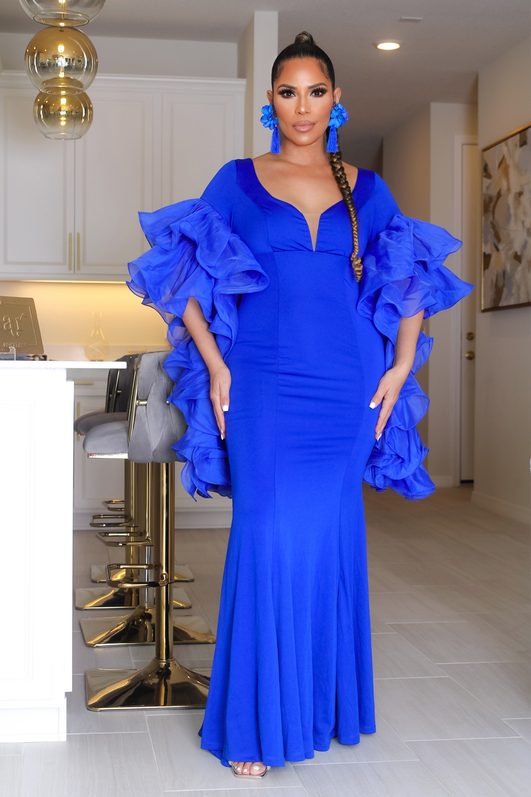 Brielle Exaggerated Tiered Ruffle Sleeves Evening Dress