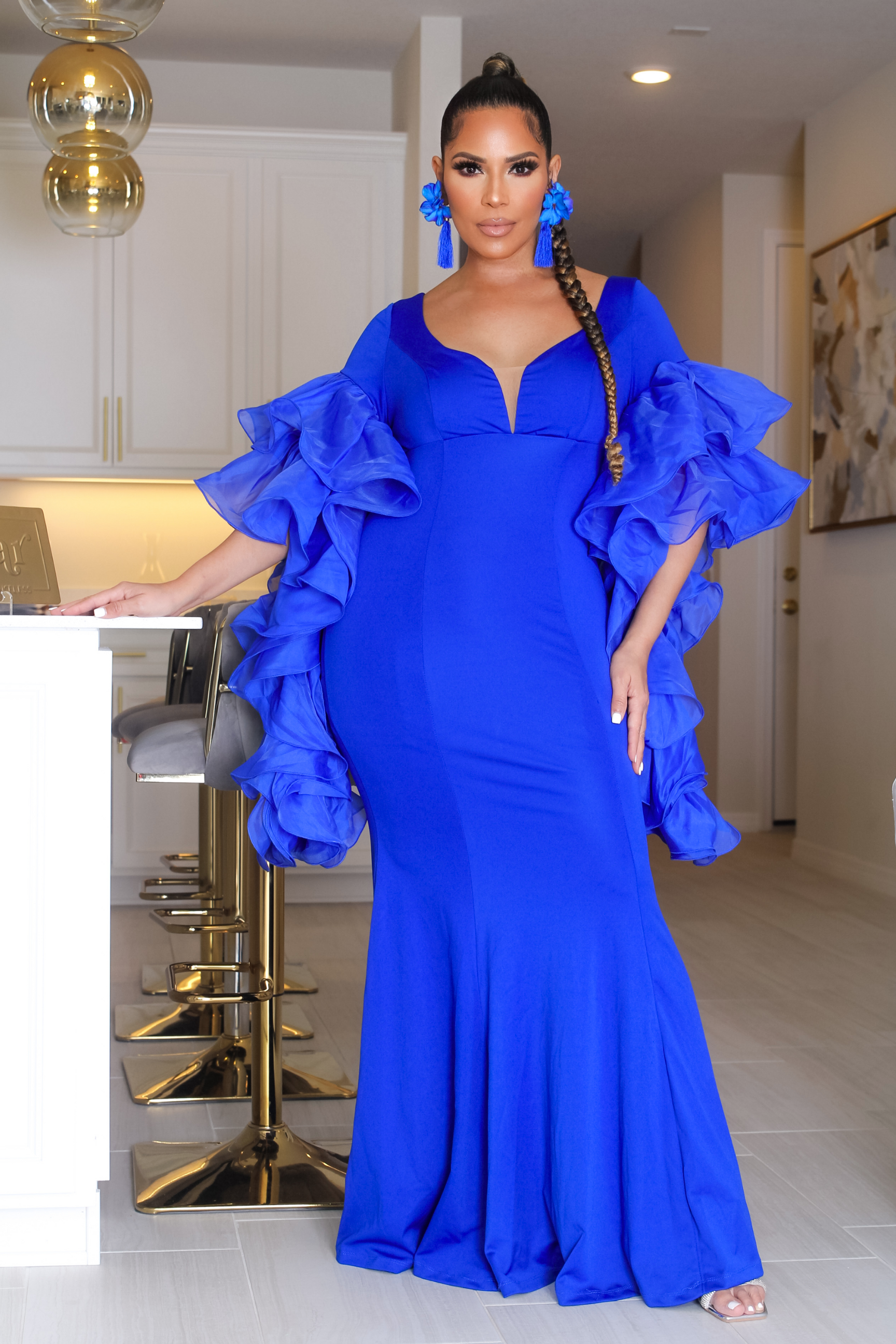 Brielle Exaggerated Tiered Ruffle Sleeves Evening Dress