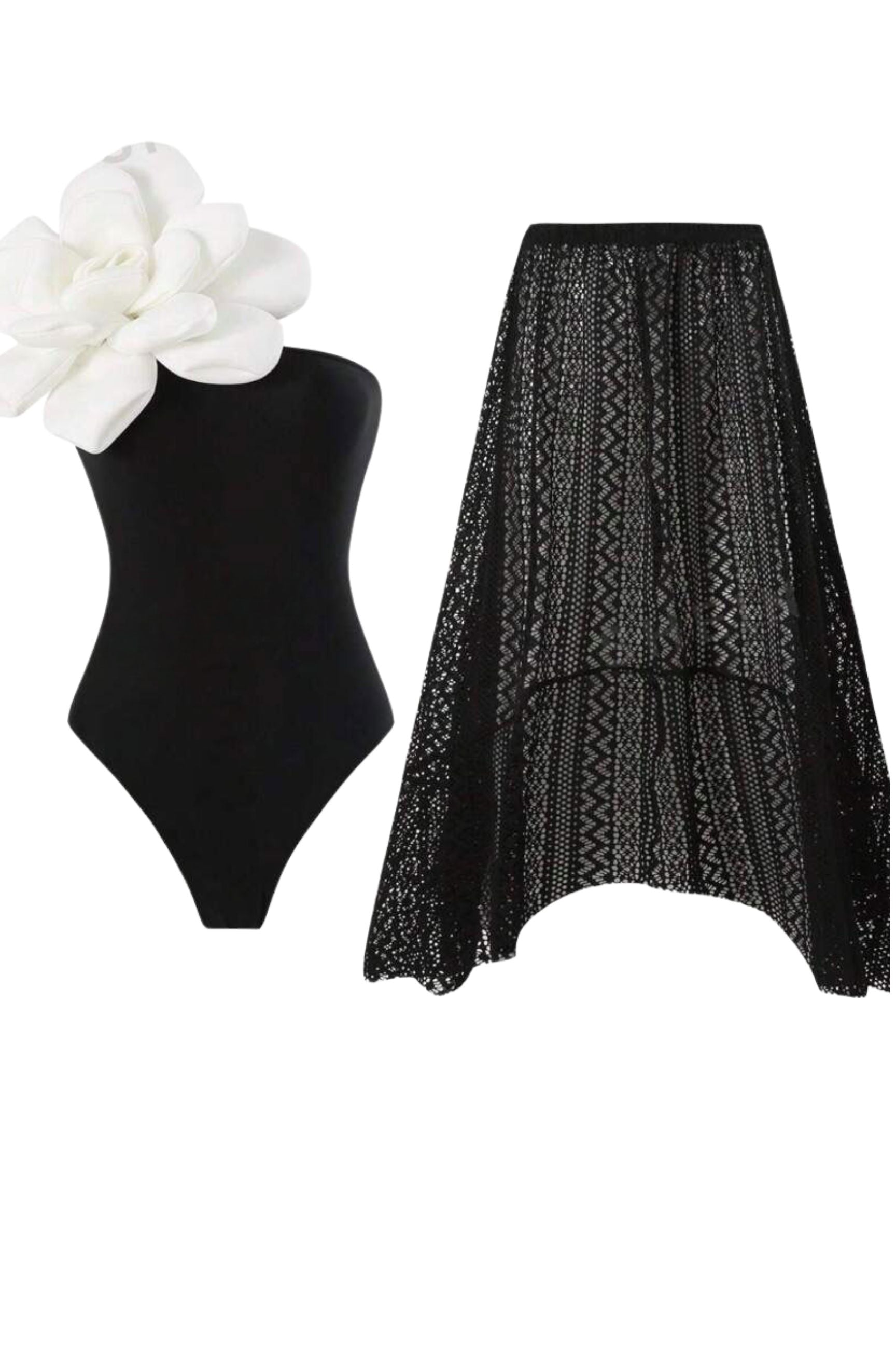 Fiora Flower Detail Swimsuit w/ Skirt Set