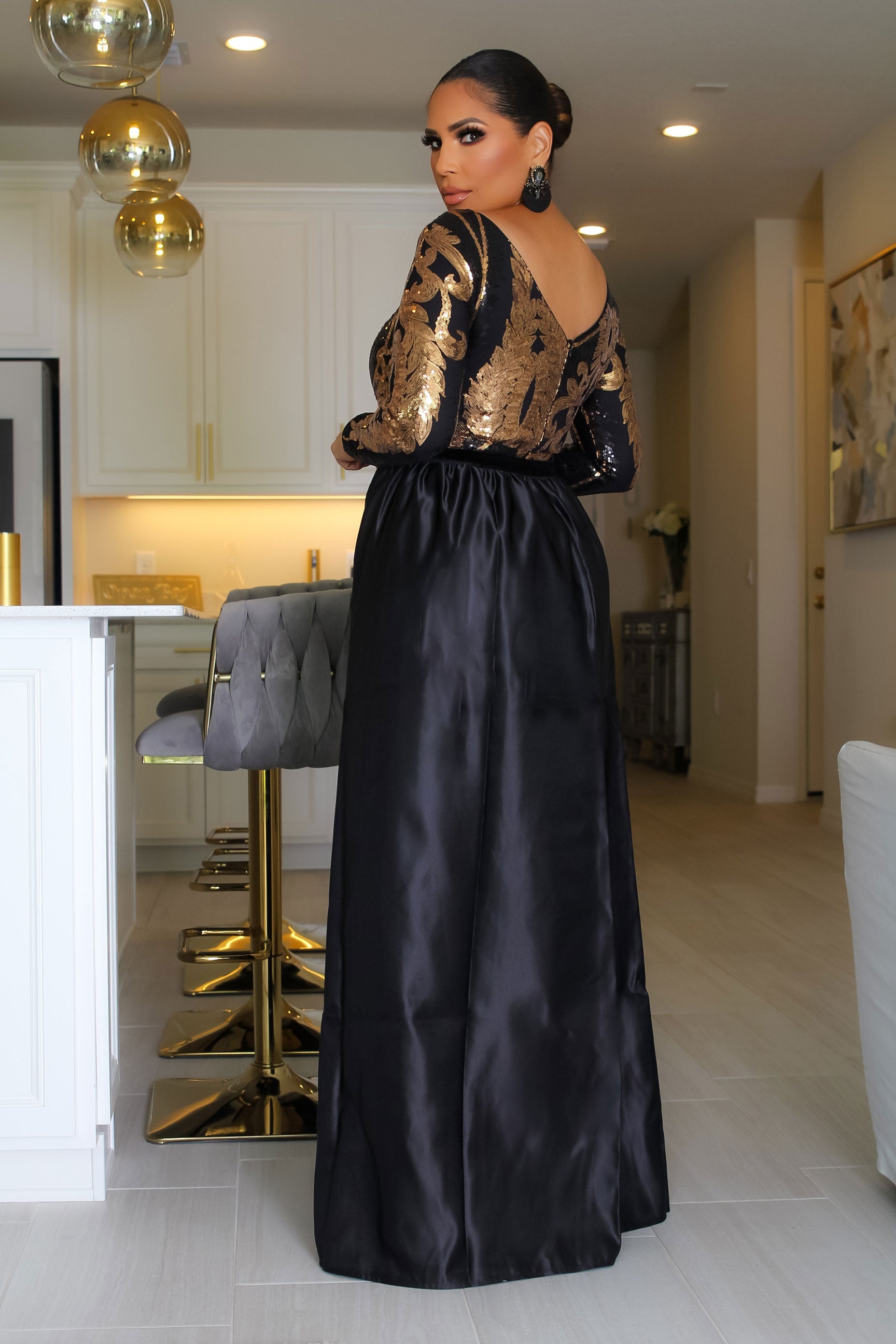 Ilena Sequin Formal Dress W/ Overlay Belt Skirt