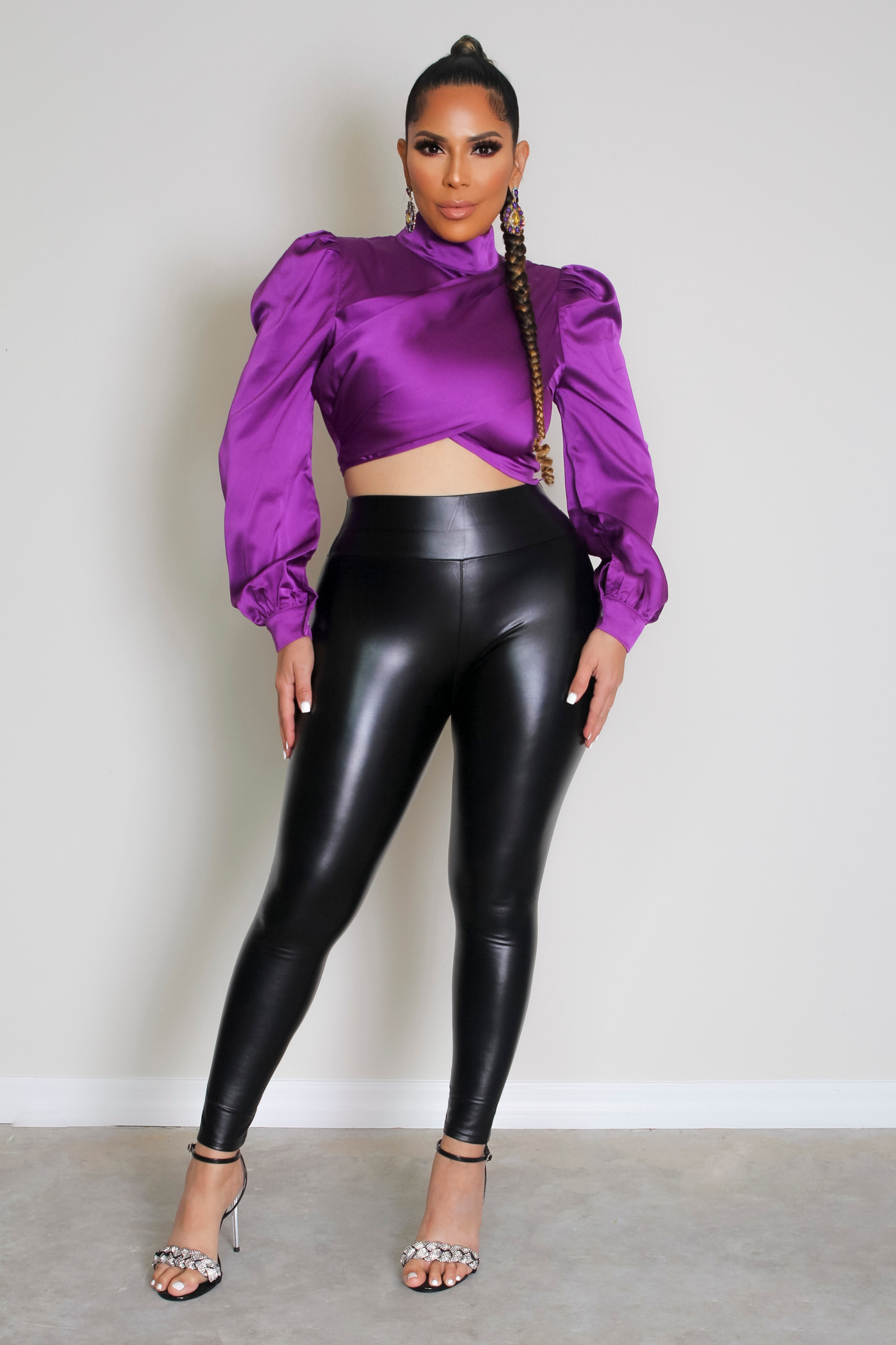 Janelle Black Faux Leather Plus Size High Waisted Leggings