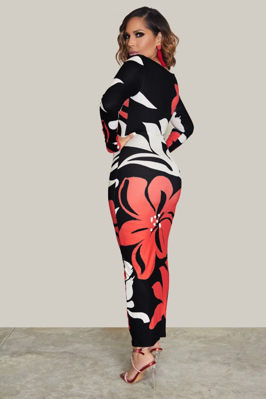Nanette Floral Print Bodycon Slim Fit Maxi Dress