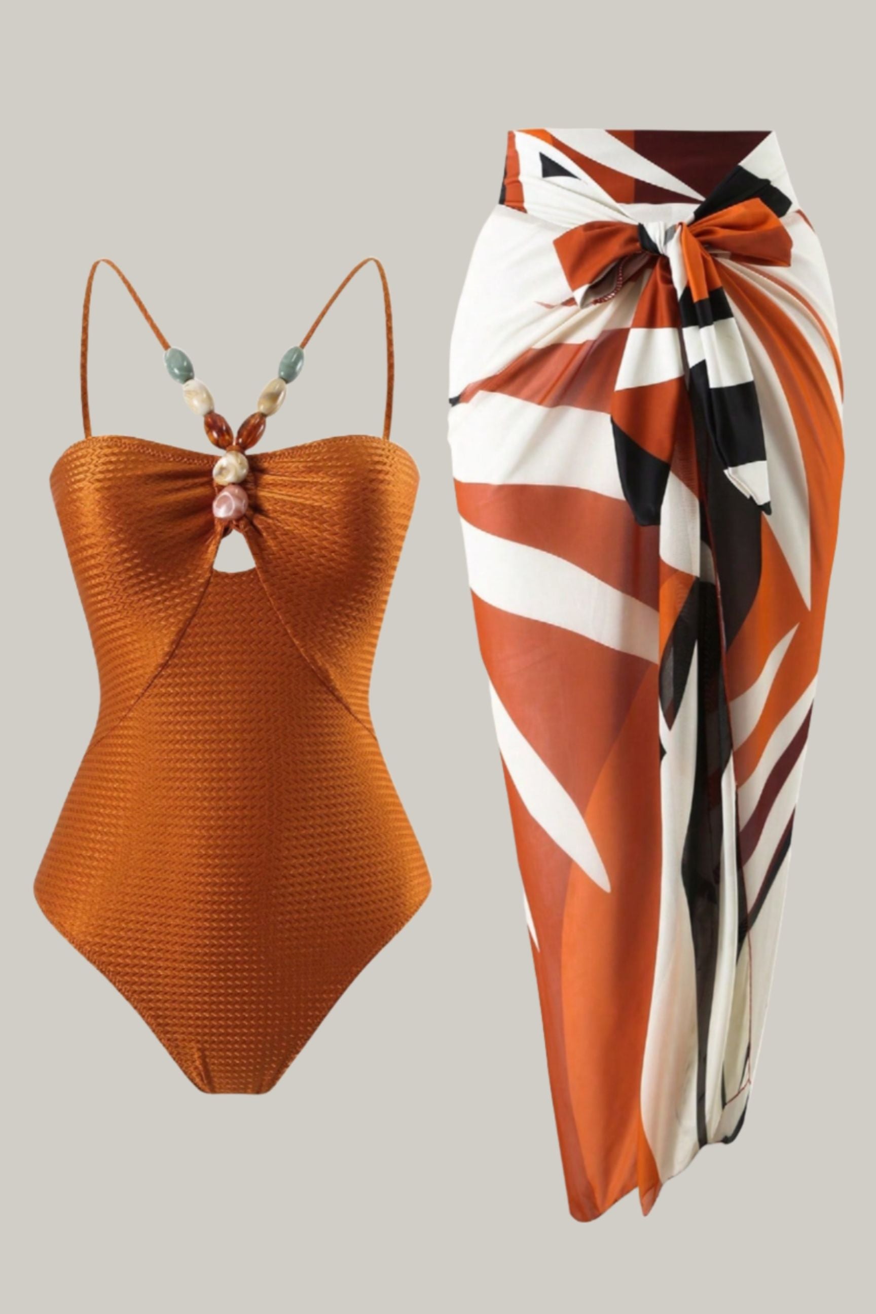 2pcs Swimsuit Set w/ Sheer Skirt