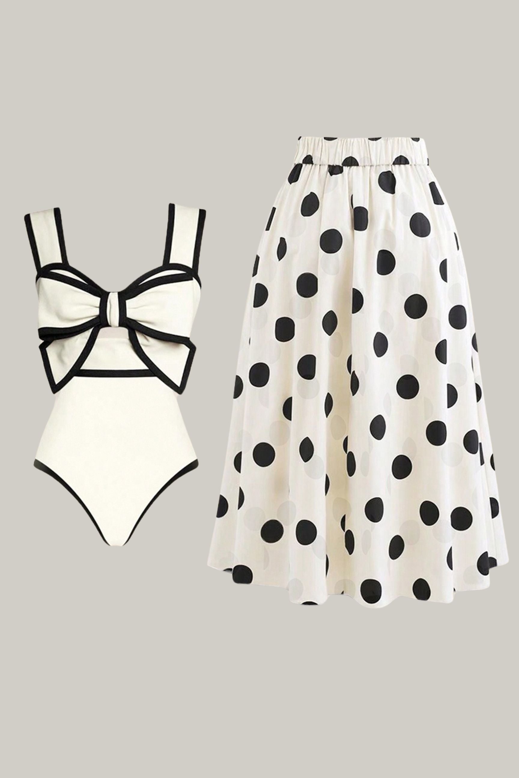 Polka Dot Elegant Swimsuit & Skirt Two-Piece Set