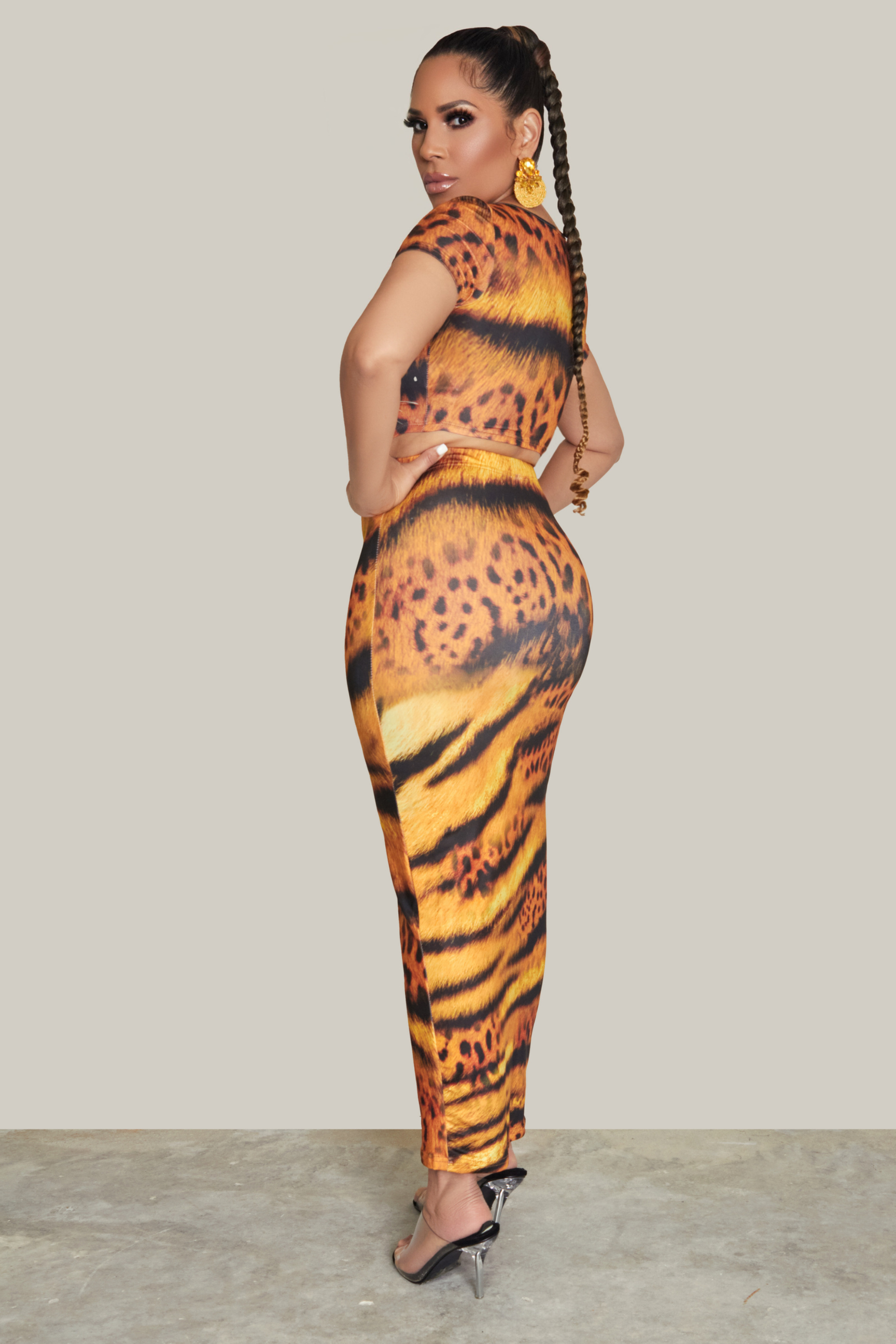 Tiger Print Crop Tee Skirt set