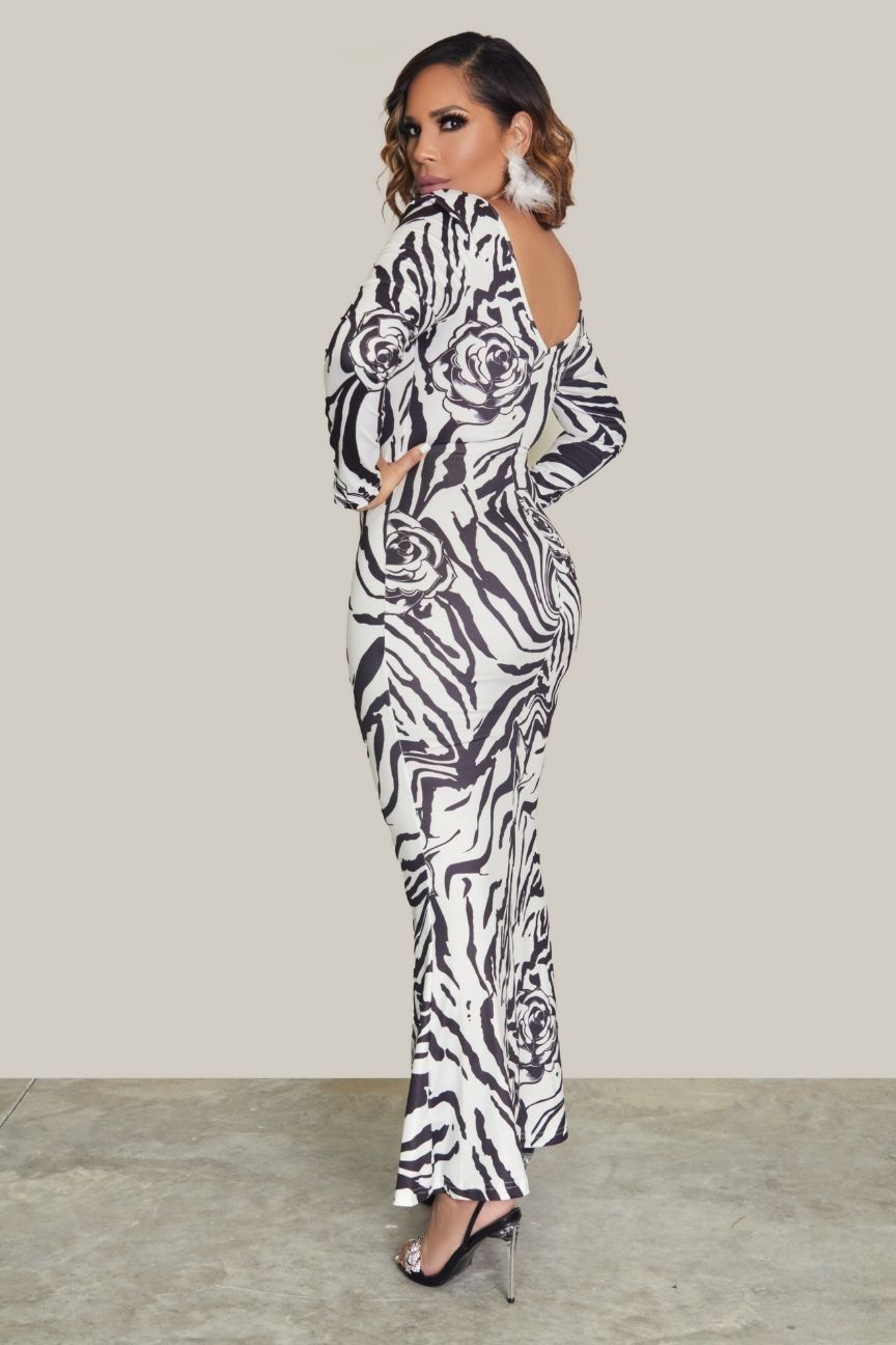 Zebra Striped Mermaid Hem Bodycon Dress