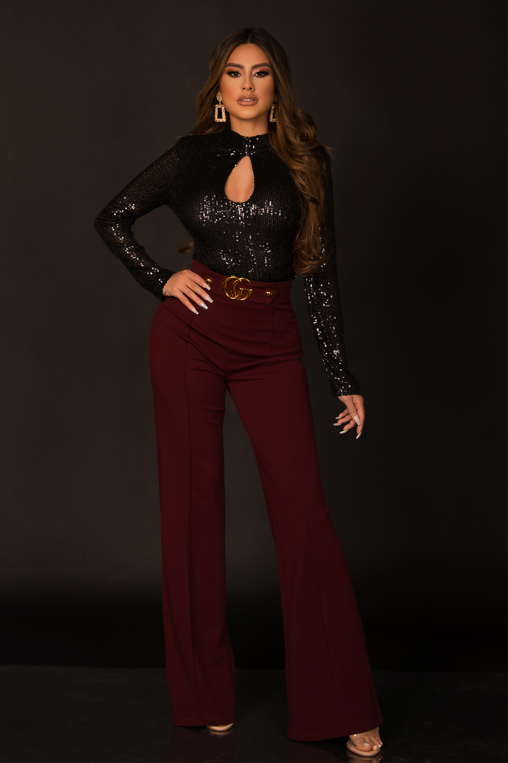 Marcella Elegant Button Keyhole Sequin Bodysuit - MY SEXY STYLES