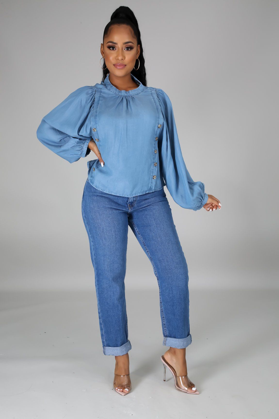 Celine Long Sleeves Denim Blouse - MY SEXY STYLES