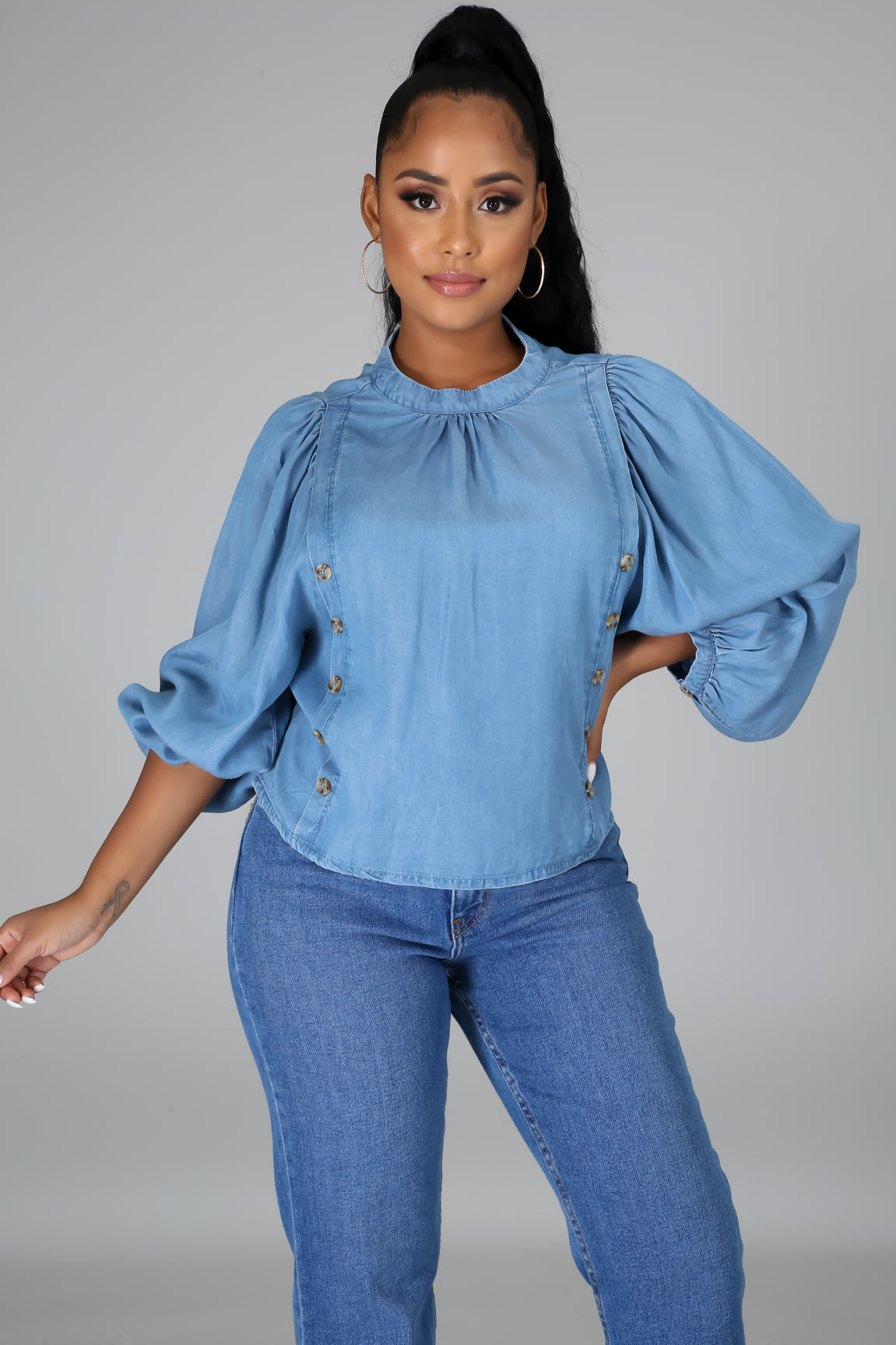 Celine Long Sleeves Denim Blouse - MY SEXY STYLES