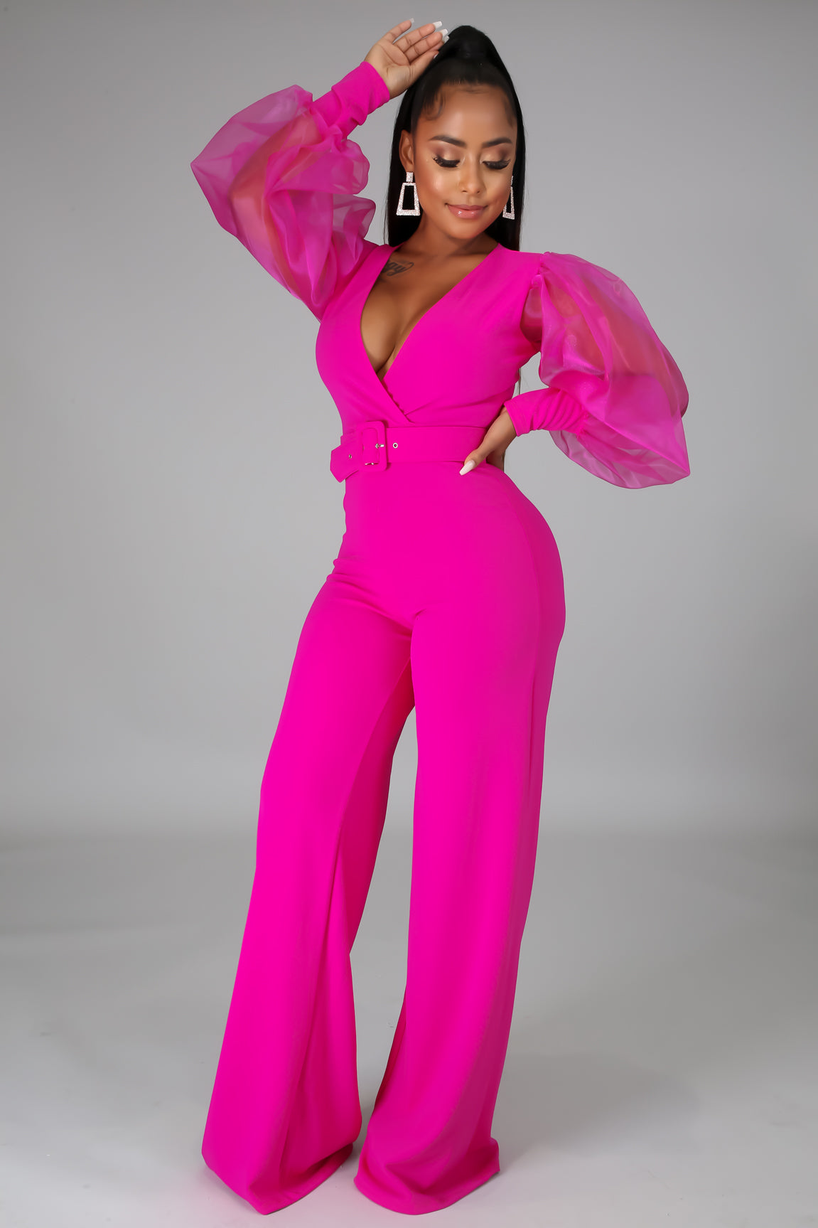 Parker Elegant Belted Plunging Jumpsuit - MY SEXY STYLES