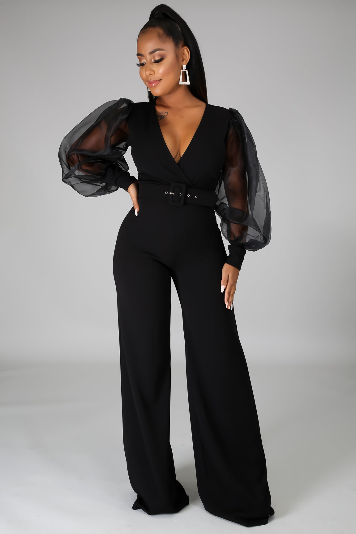 Parker Elegant Belted Plunging Jumpsuit - MY SEXY STYLES