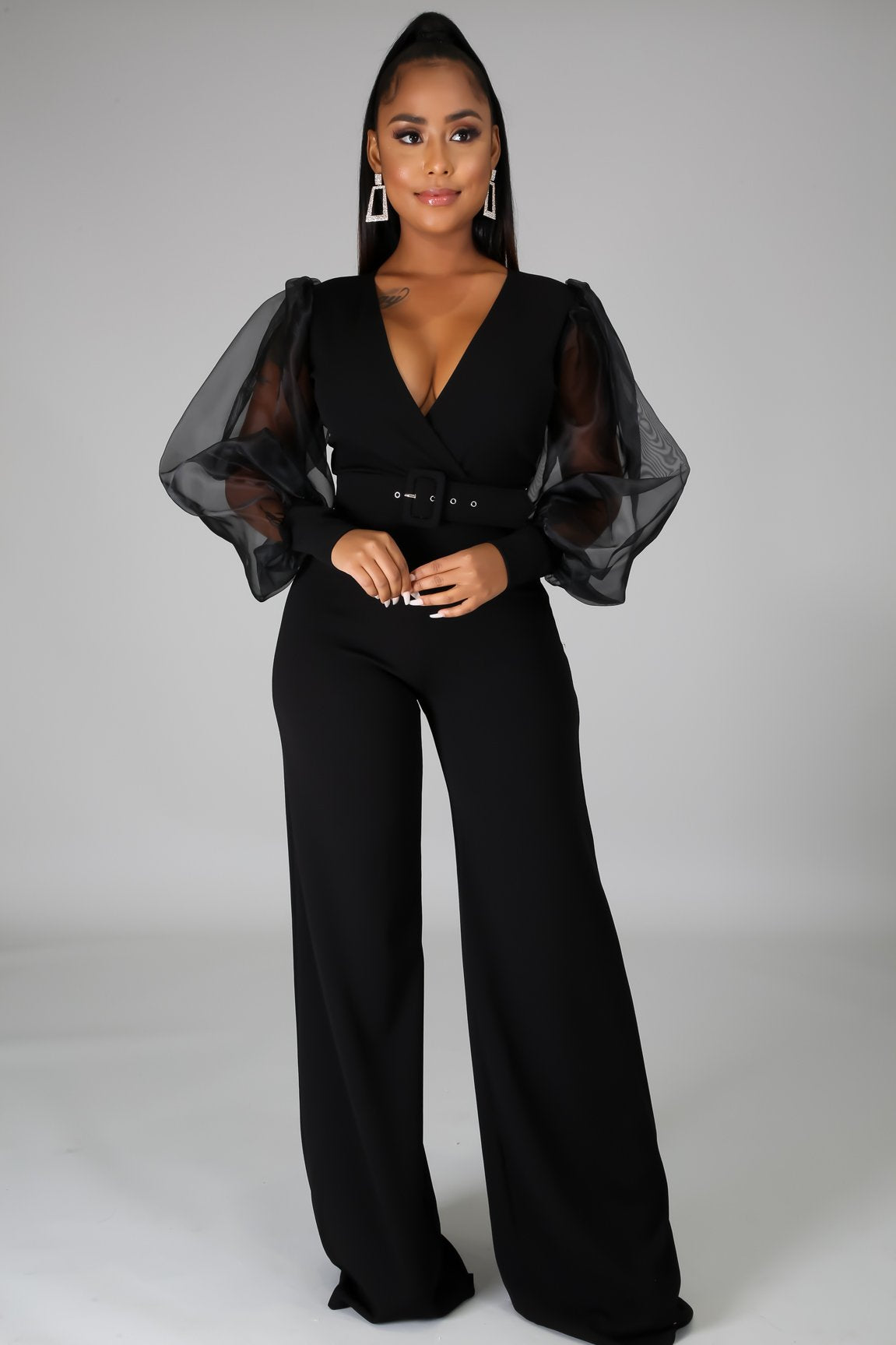 Parker Elegant Belted Plunging Jumpsuit - MY SEXY STYLES