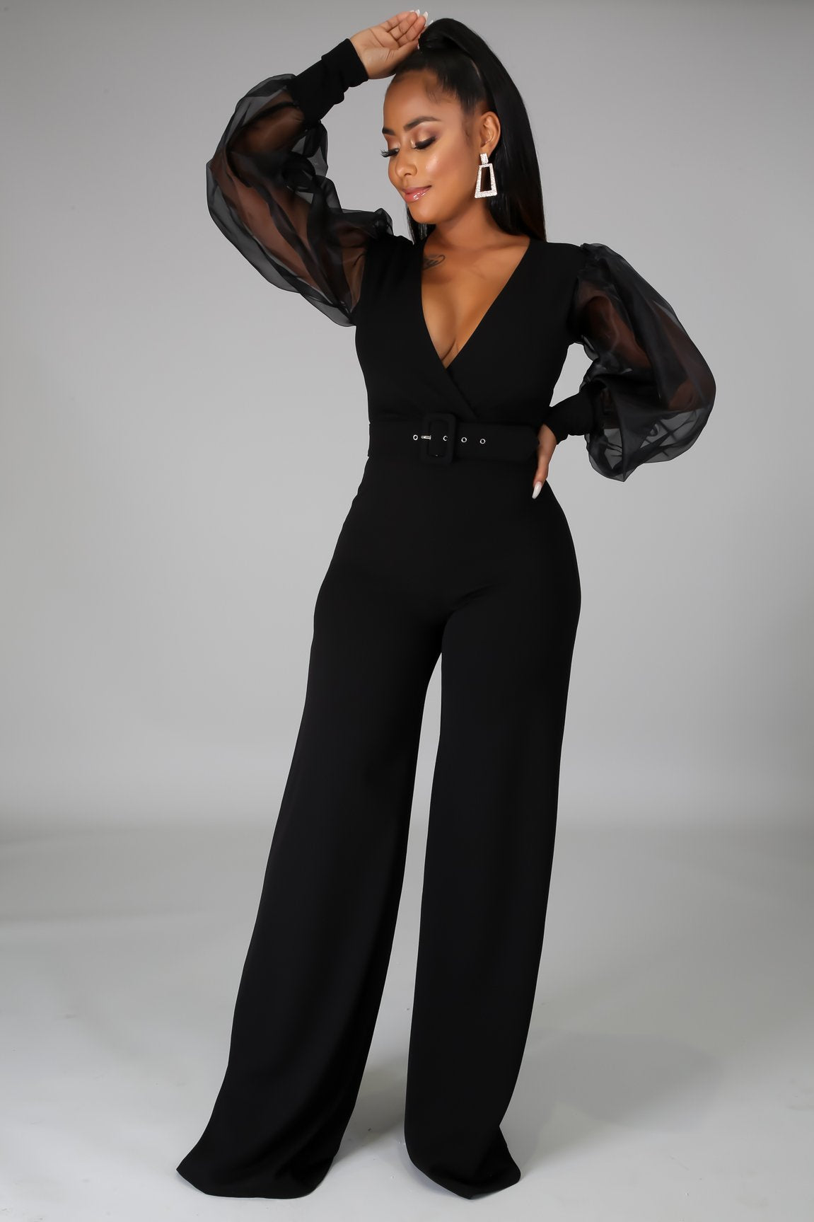 Parker Elegant Belted Plunging Jumpsuit - MY SEXY STYLES