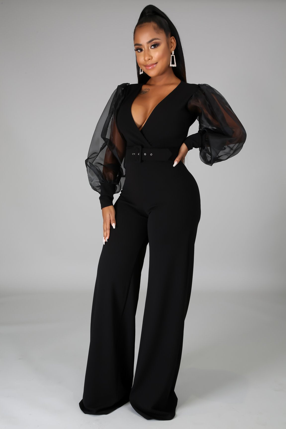 Parker Elegant Belted Plunging Jumpsuit - MY SEXY STYLES
