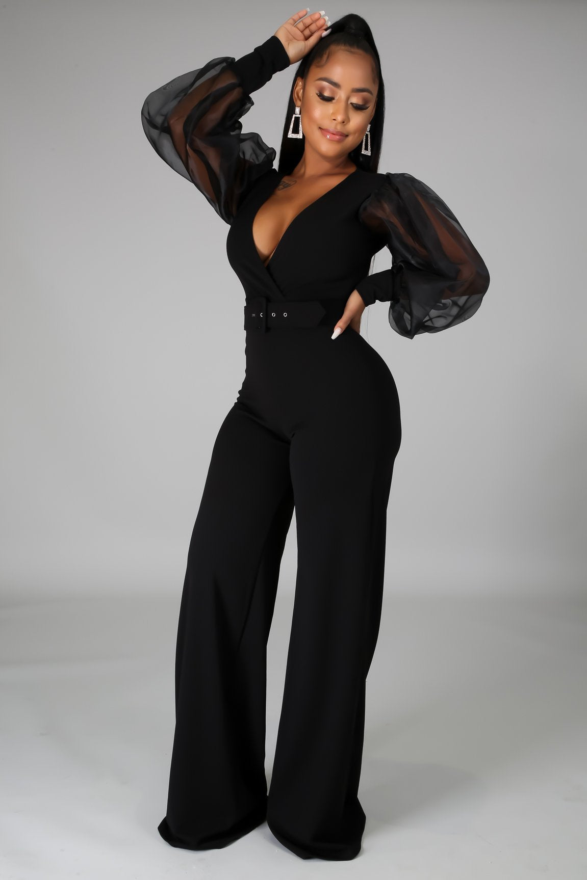 Parker Elegant Belted Plunging Jumpsuit - MY SEXY STYLES