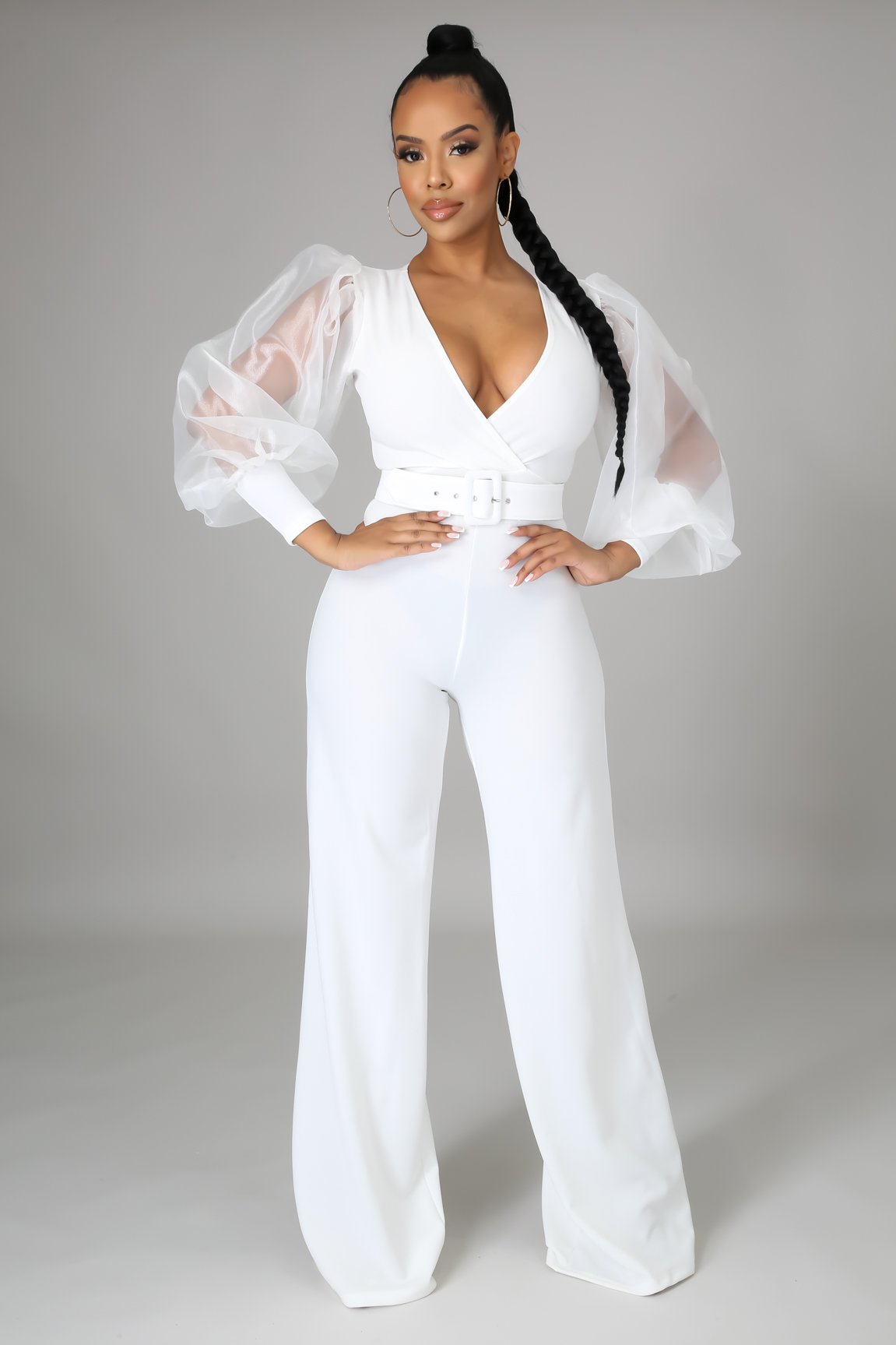 Parker Elegant Belted Plunging Jumpsuit - MY SEXY STYLES