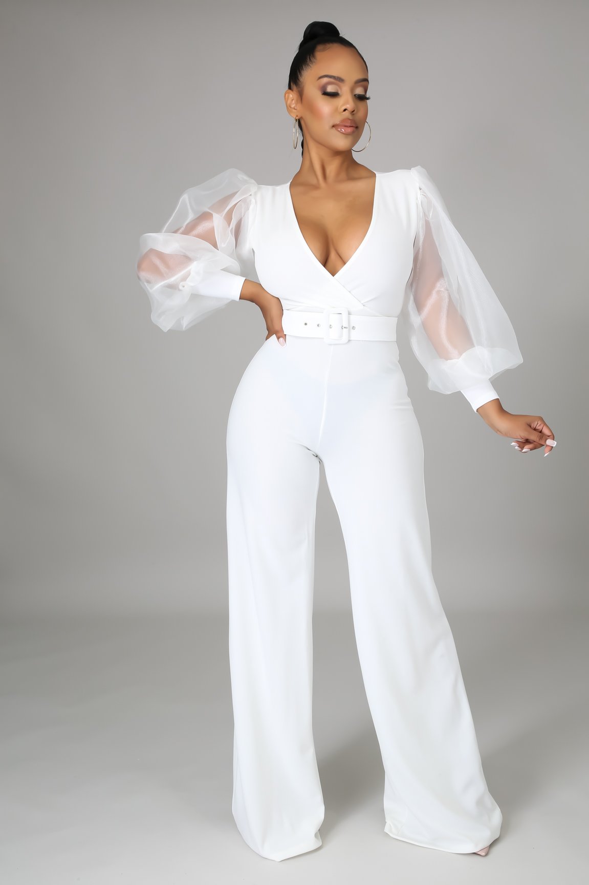 Parker Elegant Belted Plunging Jumpsuit - MY SEXY STYLES