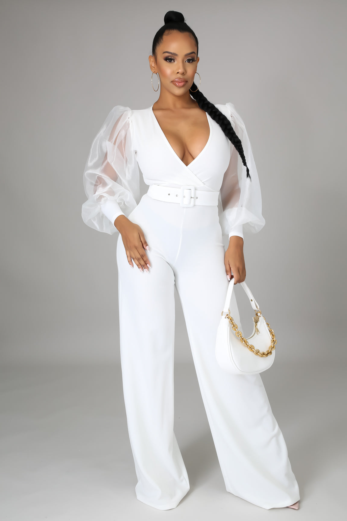 Parker Elegant Belted Plunging Jumpsuit - MY SEXY STYLES