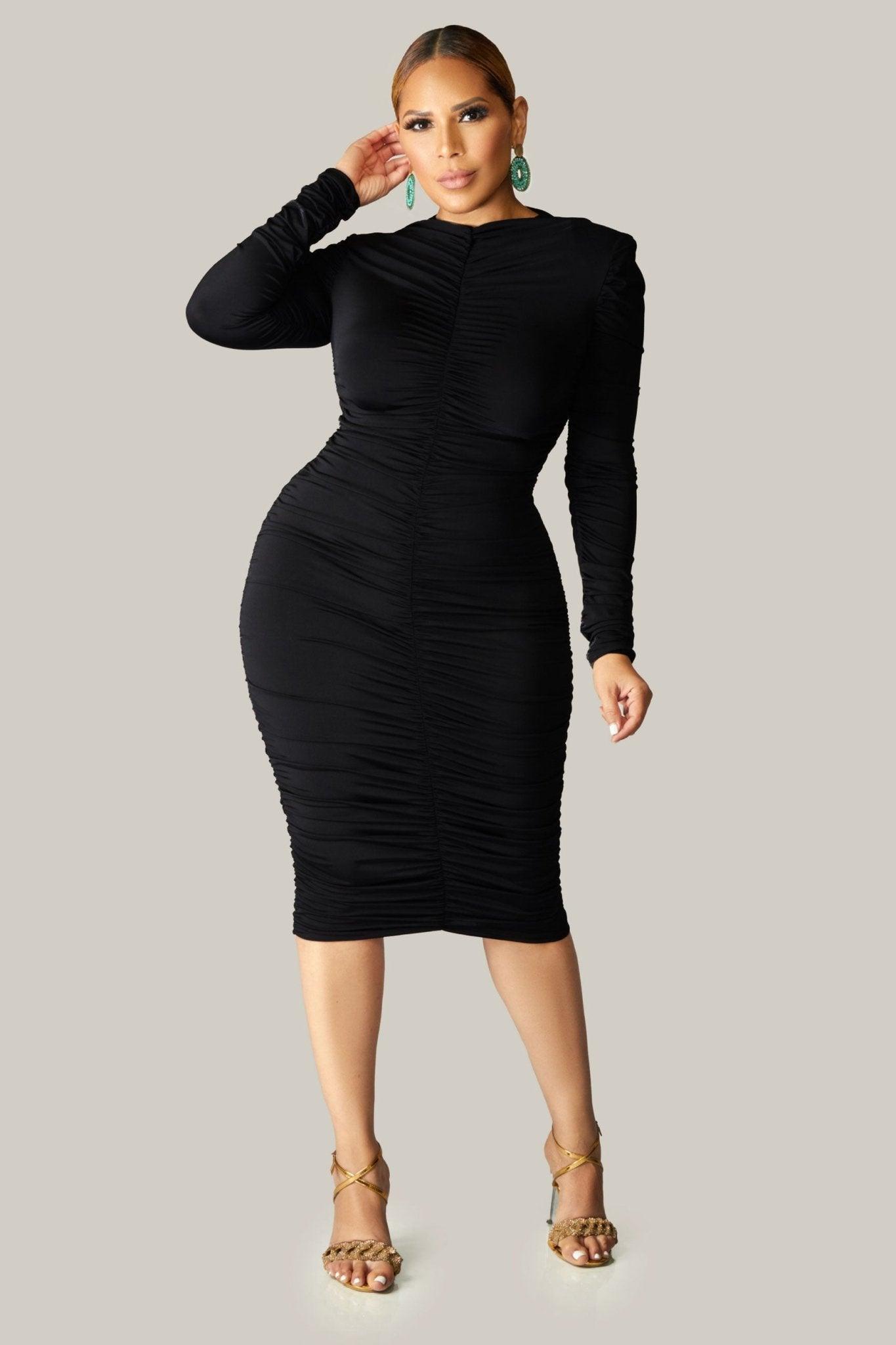 Aisha Ruched Long Sleeves Midi Dress - MY SEXY STYLES