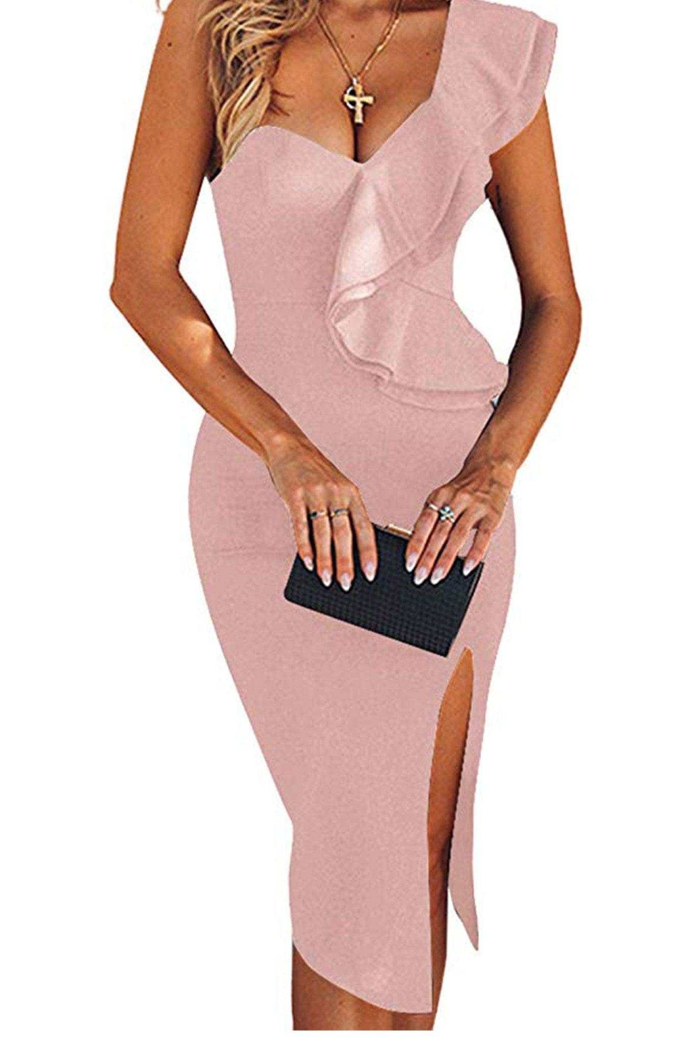 Aitana One Shoulder Sleeveless Knee Length Side Split Fashion Bandage Dress - MY SEXY STYLES