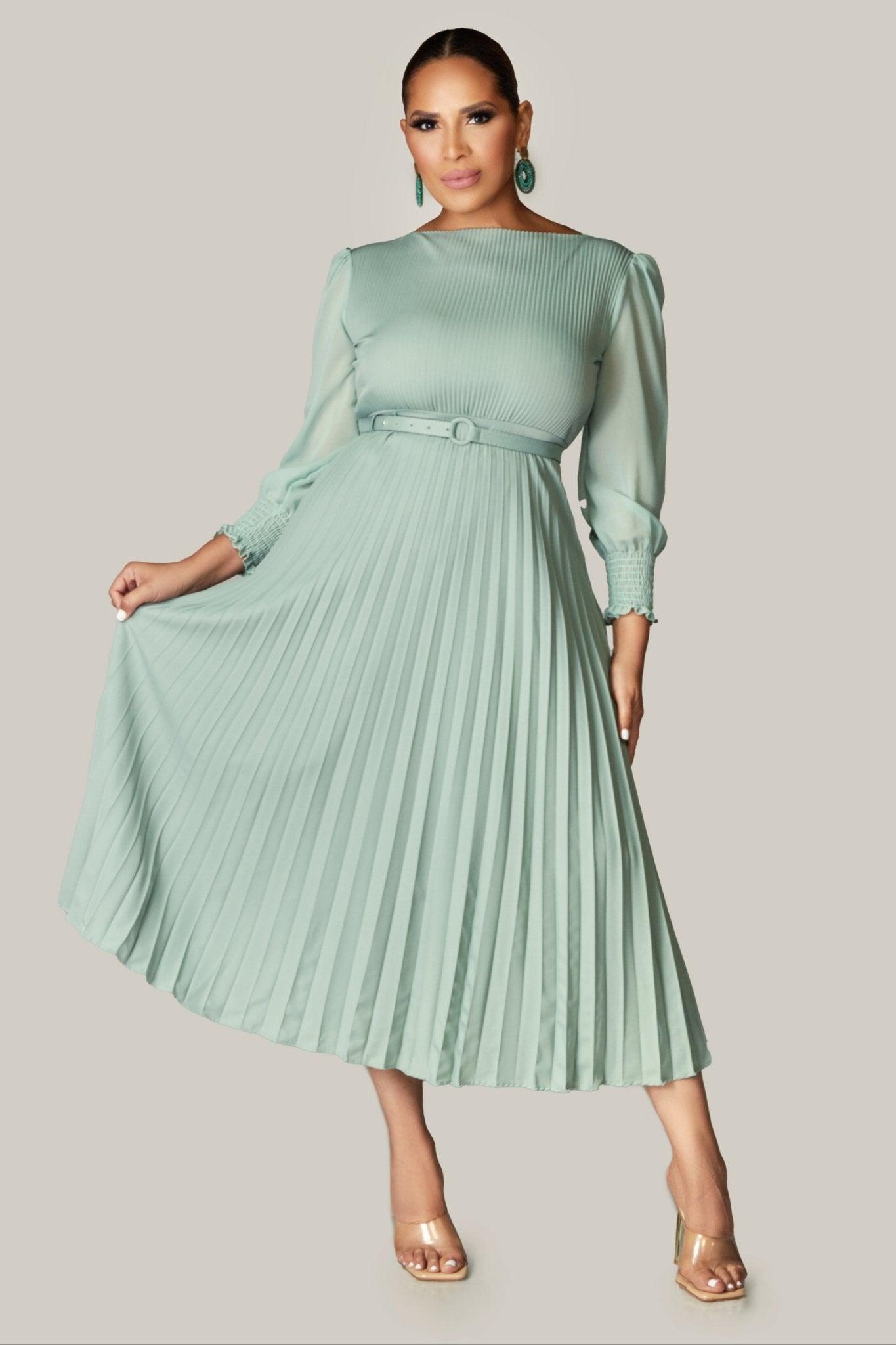 Alena Pleated Belted Dress - MY SEXY STYLES