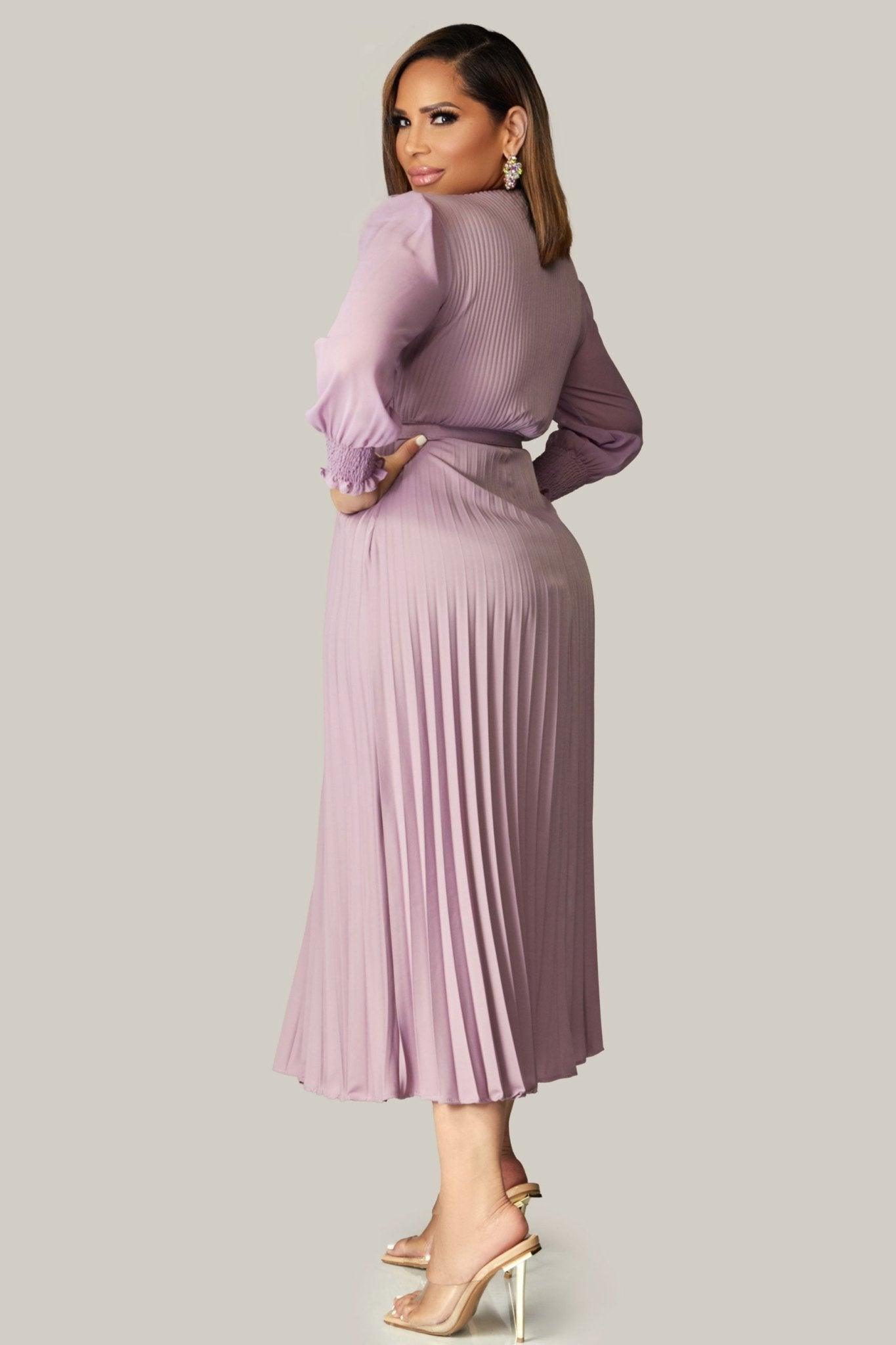 Alena Pleated Belted Dress - MY SEXY STYLES