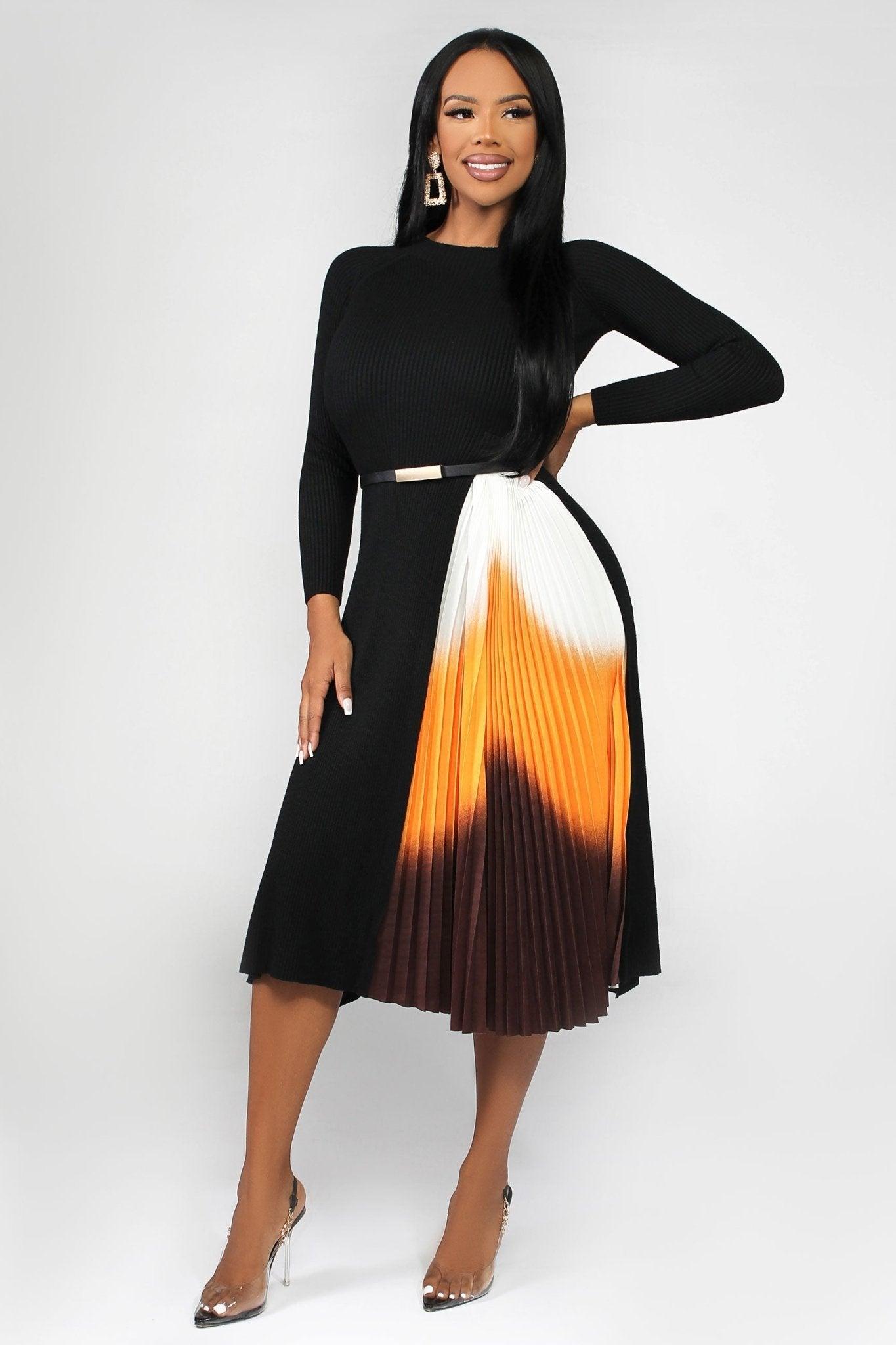 Anastasia Belted Pleated Skirt Dress - MY SEXY STYLES