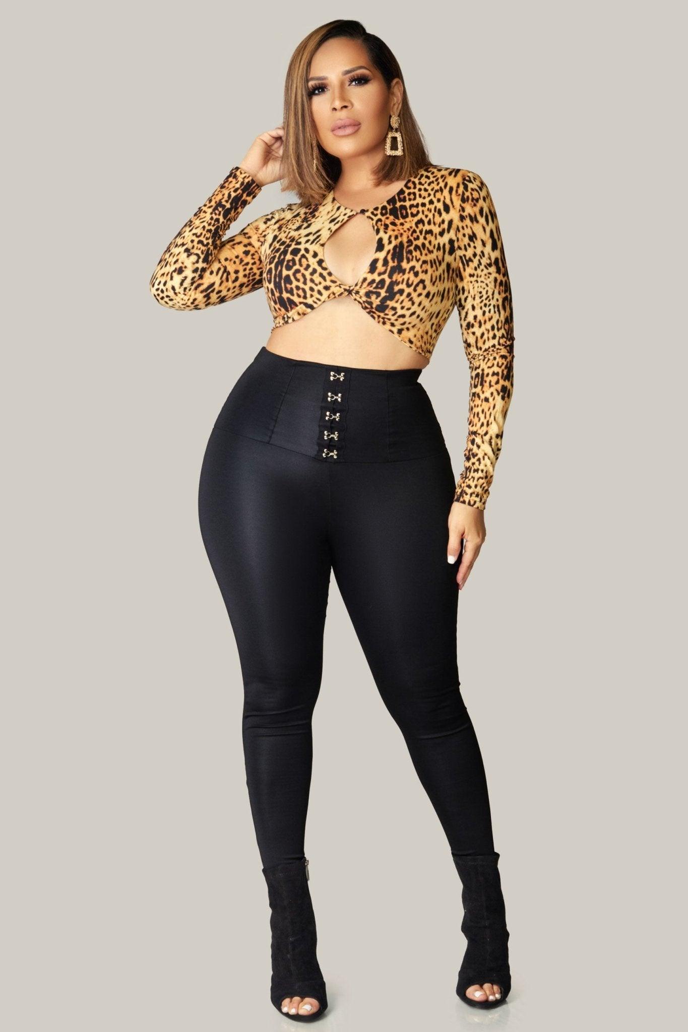 Animal instincts Long Sleeve Crop Top w/ Keyhole Detail - MY SEXY STYLES