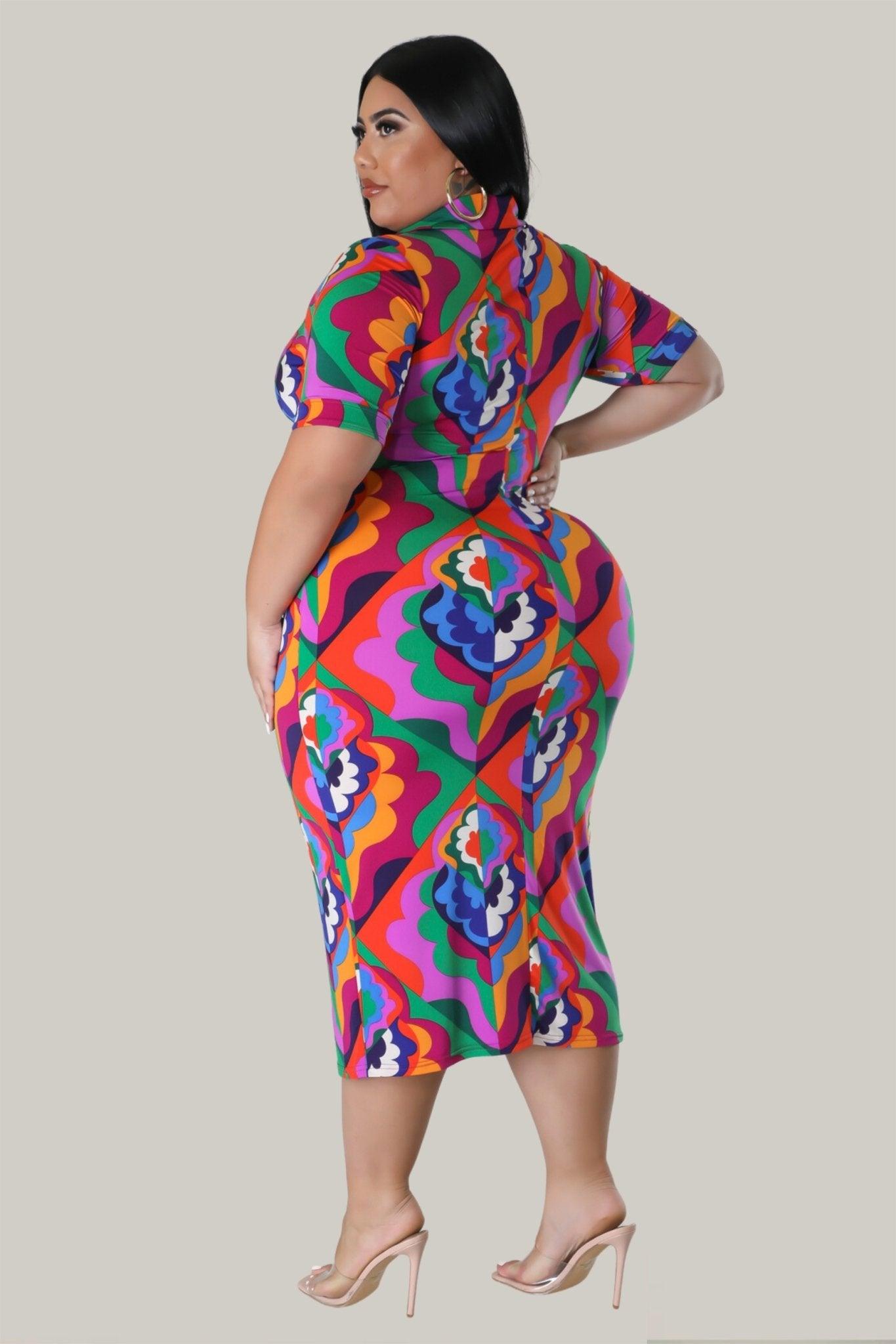 Barbara Multicolor Print Midi Dress - MY SEXY STYLES